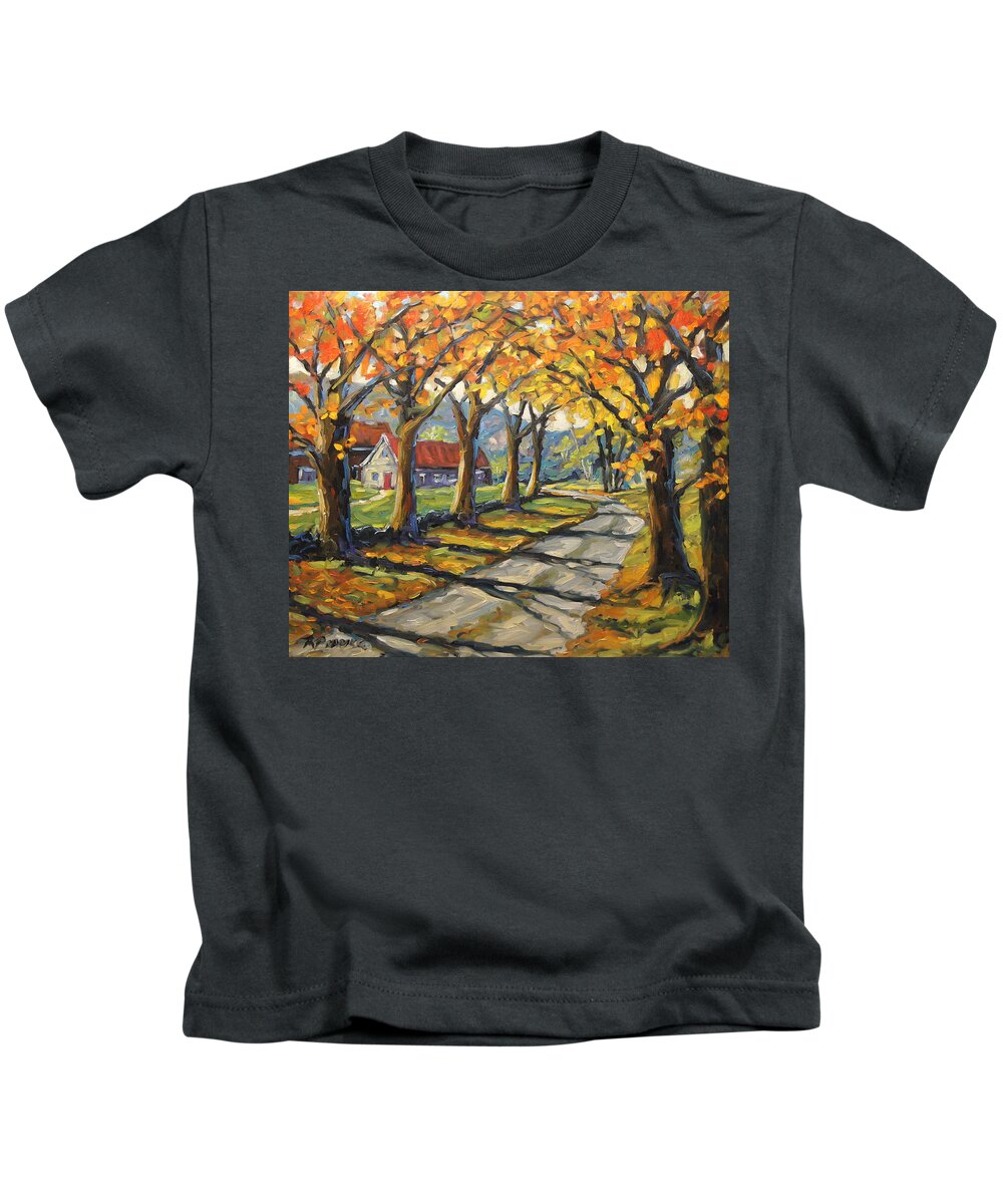 Canadian Landscape Created By Richard T Pranke Artiste Quebecois Kids T-Shirt featuring the painting Afternoon Shadows by Prankearts by Richard T Pranke