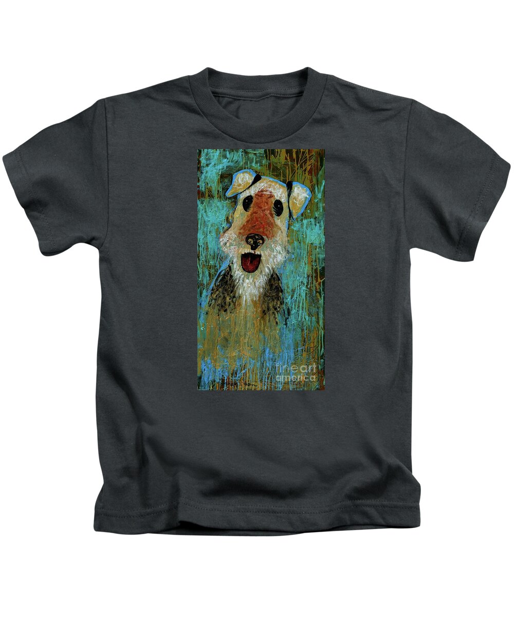 Airedale Terrier Kids T-Shirt featuring the painting Airedale Terrier by Genevieve Esson