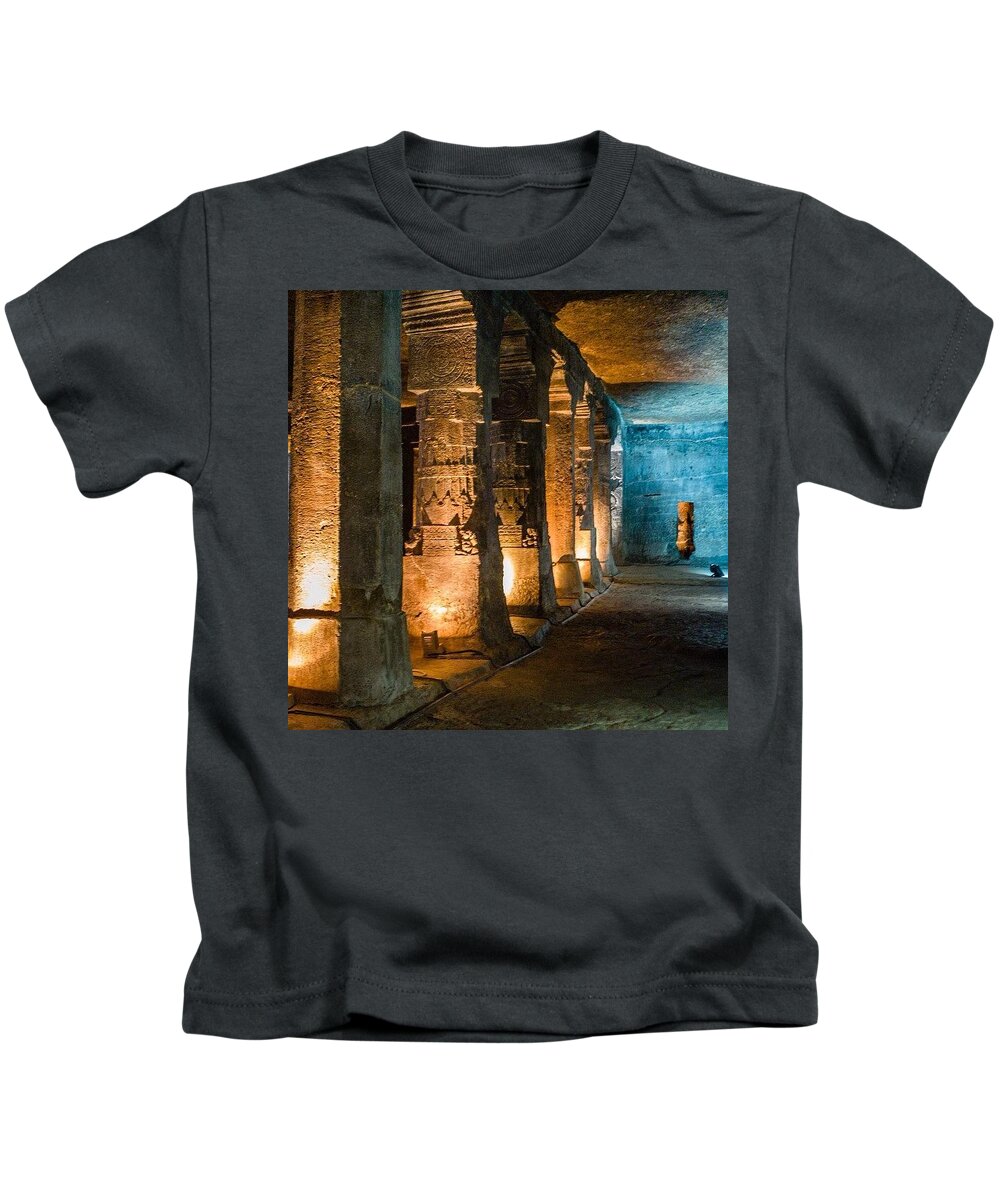 Ancient Kids T-Shirt featuring the photograph Ajanta Caves by Aleck Cartwright