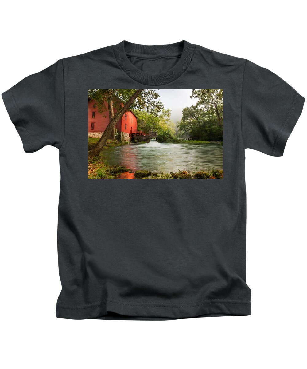 America Kids T-Shirt featuring the photograph Alley Spring Grist Mill Waterfall and Lake by Gregory Ballos
