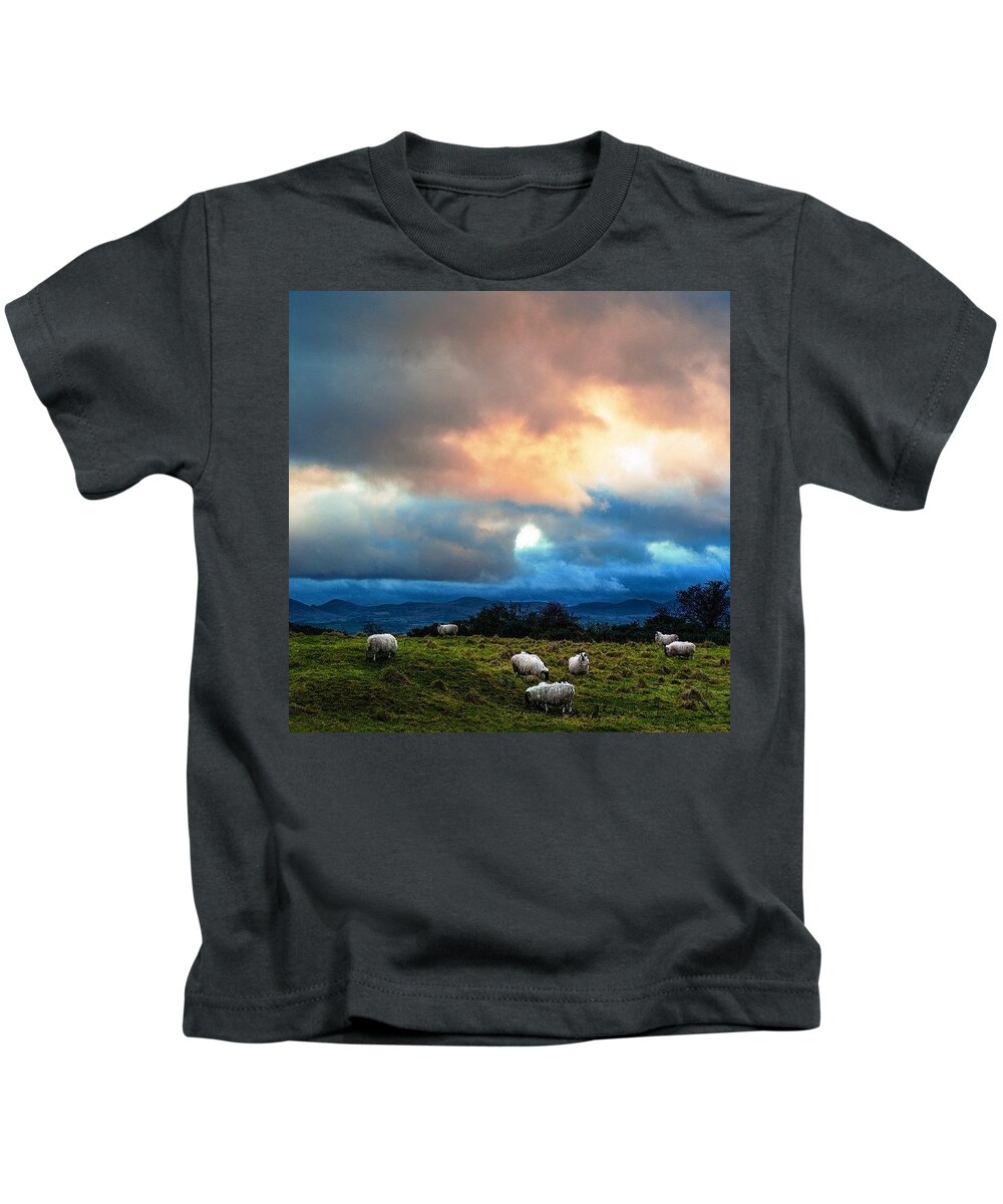 Sheep Kids T-Shirt featuring the photograph An Irish Day by Aleck Cartwright
