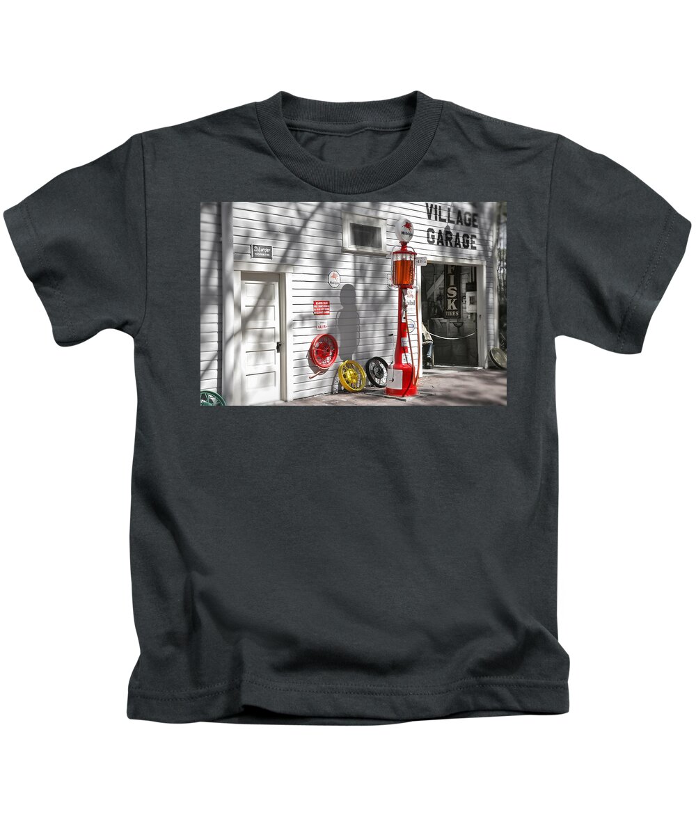 Garage Kids T-Shirt featuring the photograph An old village gas station by Mal Bray