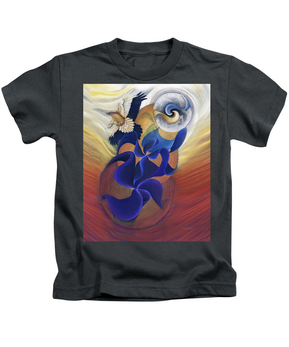 Raven Kids T-Shirt featuring the drawing Ancient Raven Reborn by Robin Aisha Landsong