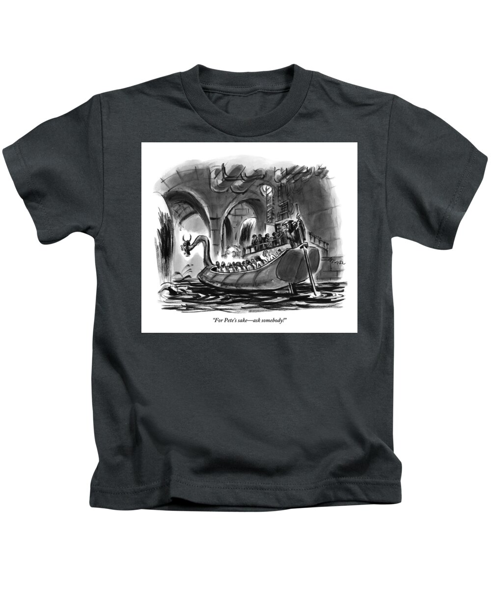 Directions Kids T-Shirt featuring the drawing Angry Woman To Shrouded Figure Steering Ancient by Lee Lorenz