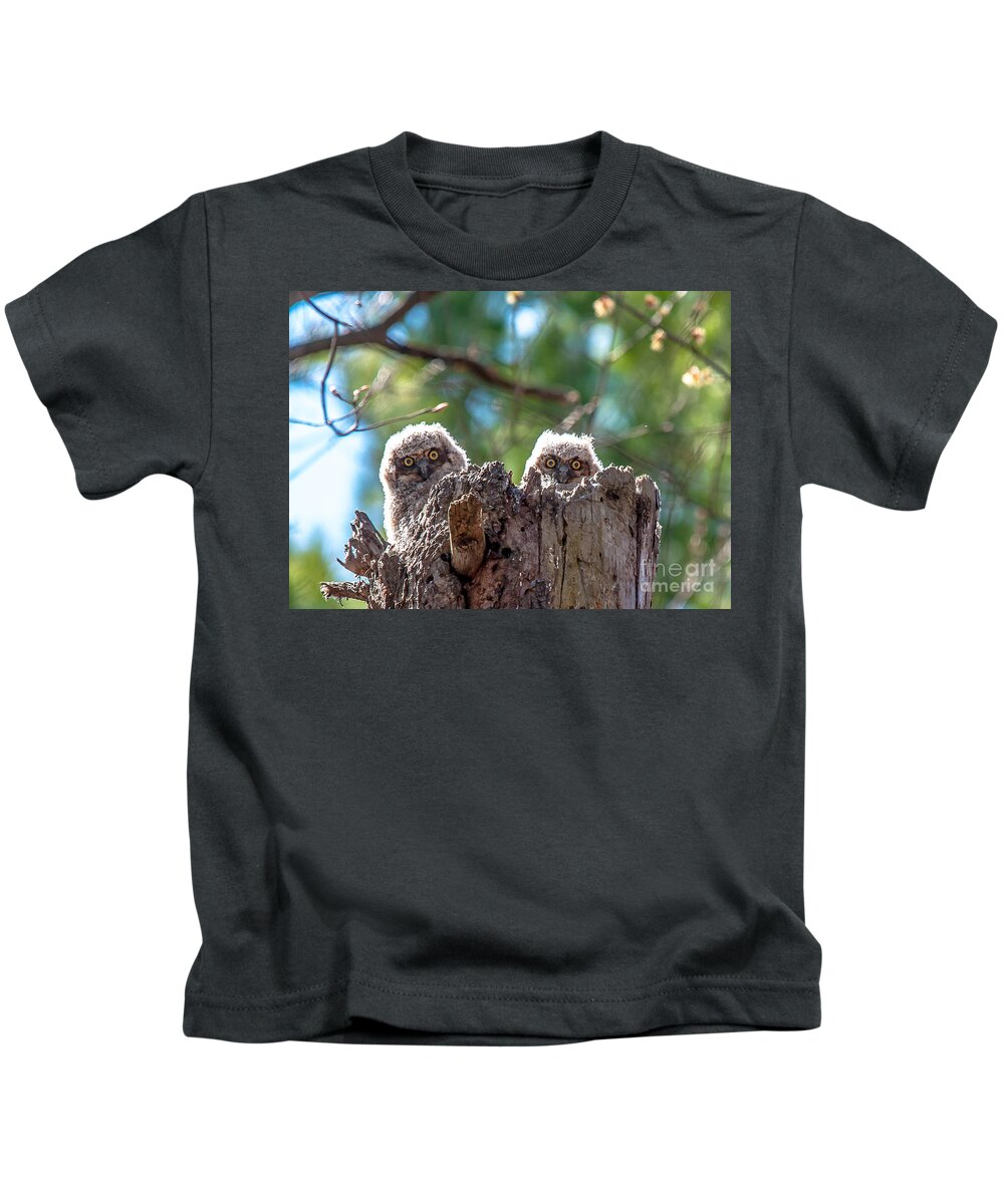 Pair Kids T-Shirt featuring the photograph Another Edit Peek a hoooo by Cheryl Baxter