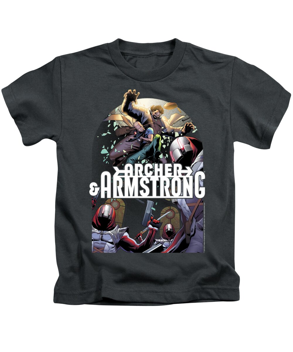  Kids T-Shirt featuring the digital art Archer And Armstrong - Dropping In by Brand A