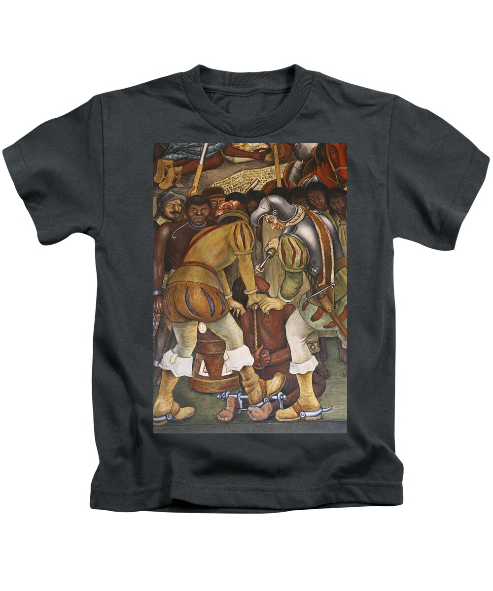 1519 Kids T-Shirt featuring the painting Arrival Of Cortes By Diego Rivera by C.r. Sharp
