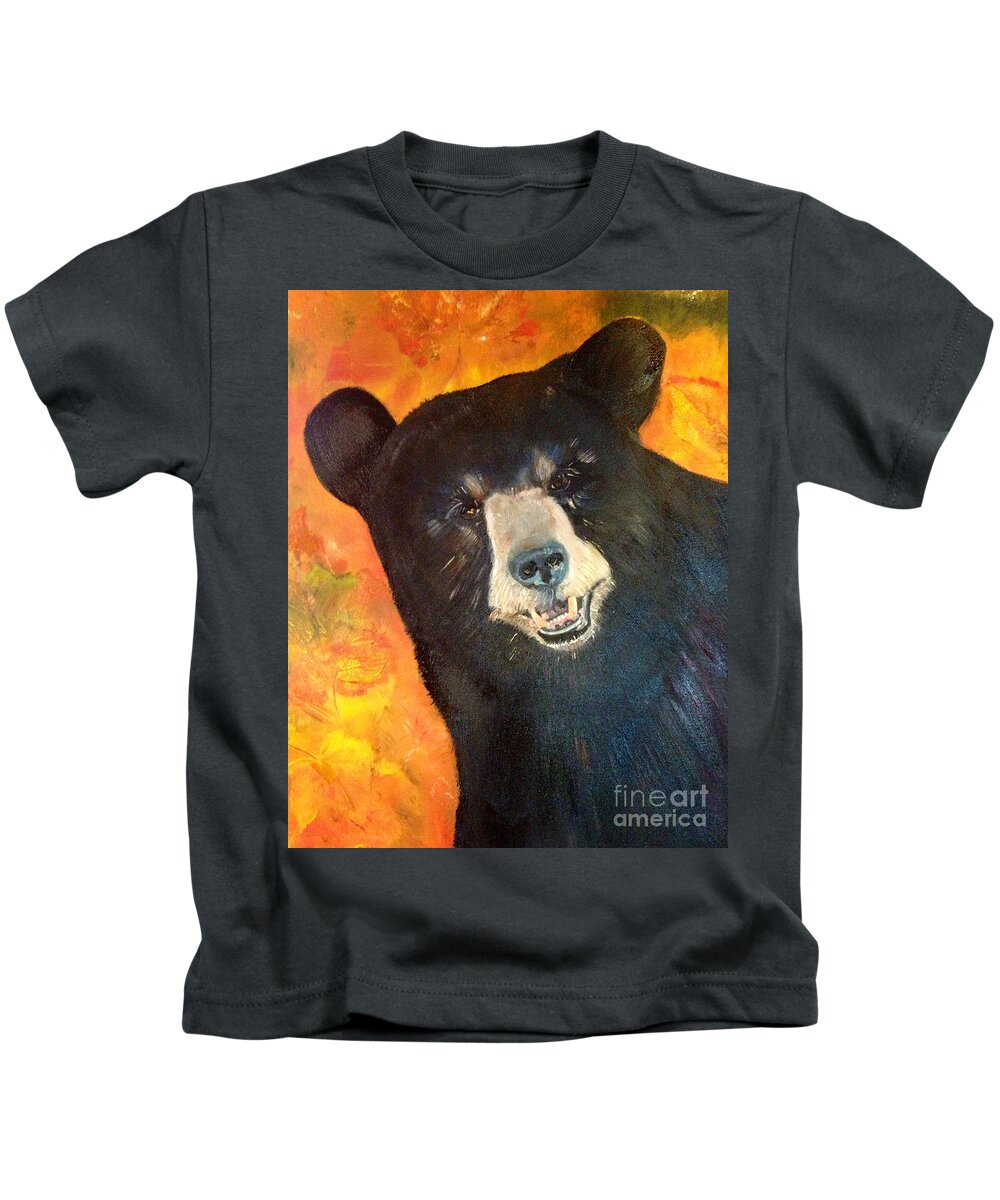 Autumn Bear Kids T-Shirt featuring the painting Autumn Bear by Jan Dappen
