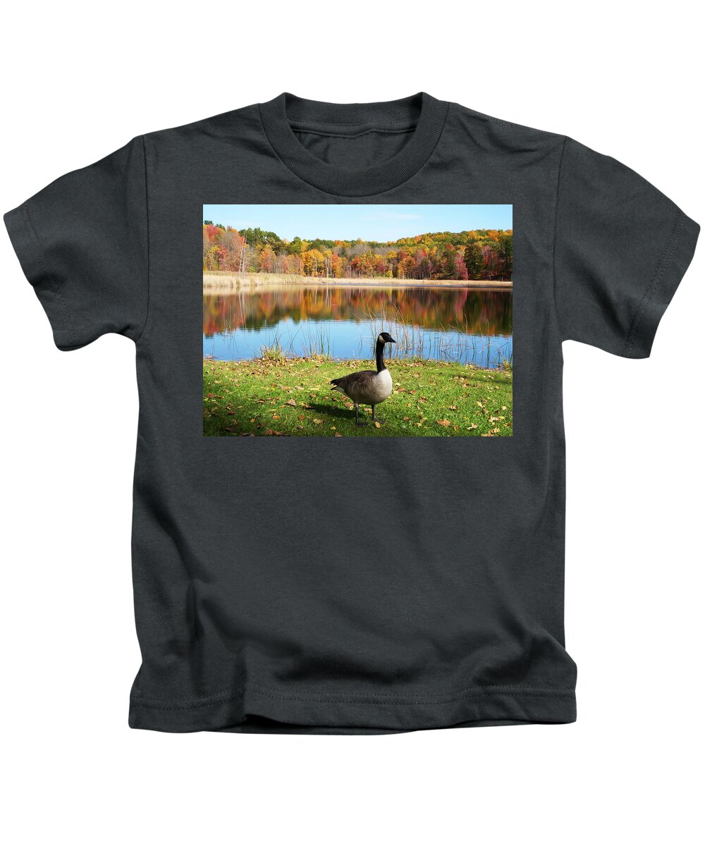 Autumn Kids T-Shirt featuring the photograph Autumn Pond Goose by Aimee L Maher ALM GALLERY