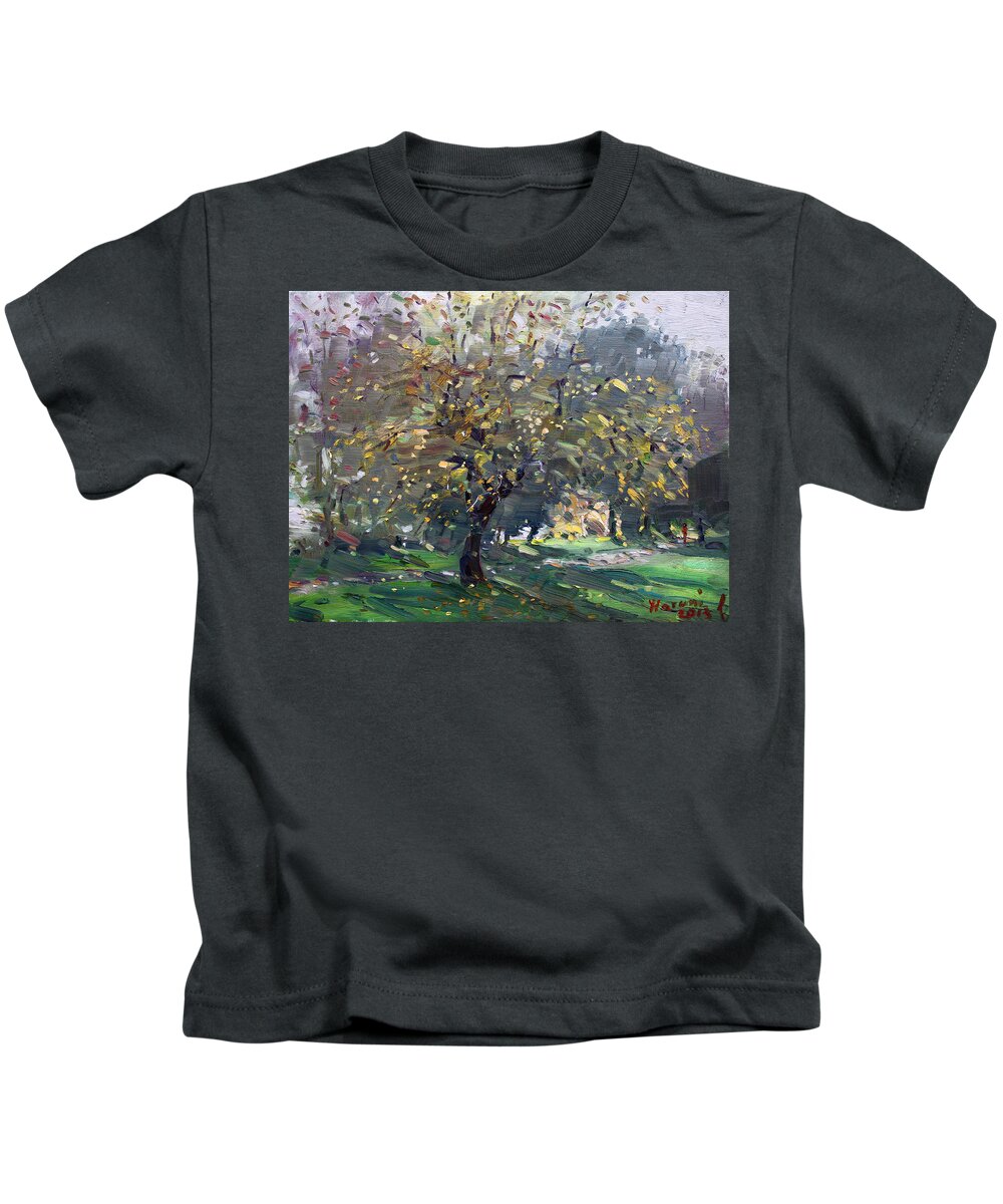 Landscape Kids T-Shirt featuring the painting Autumn by Ylli Haruni