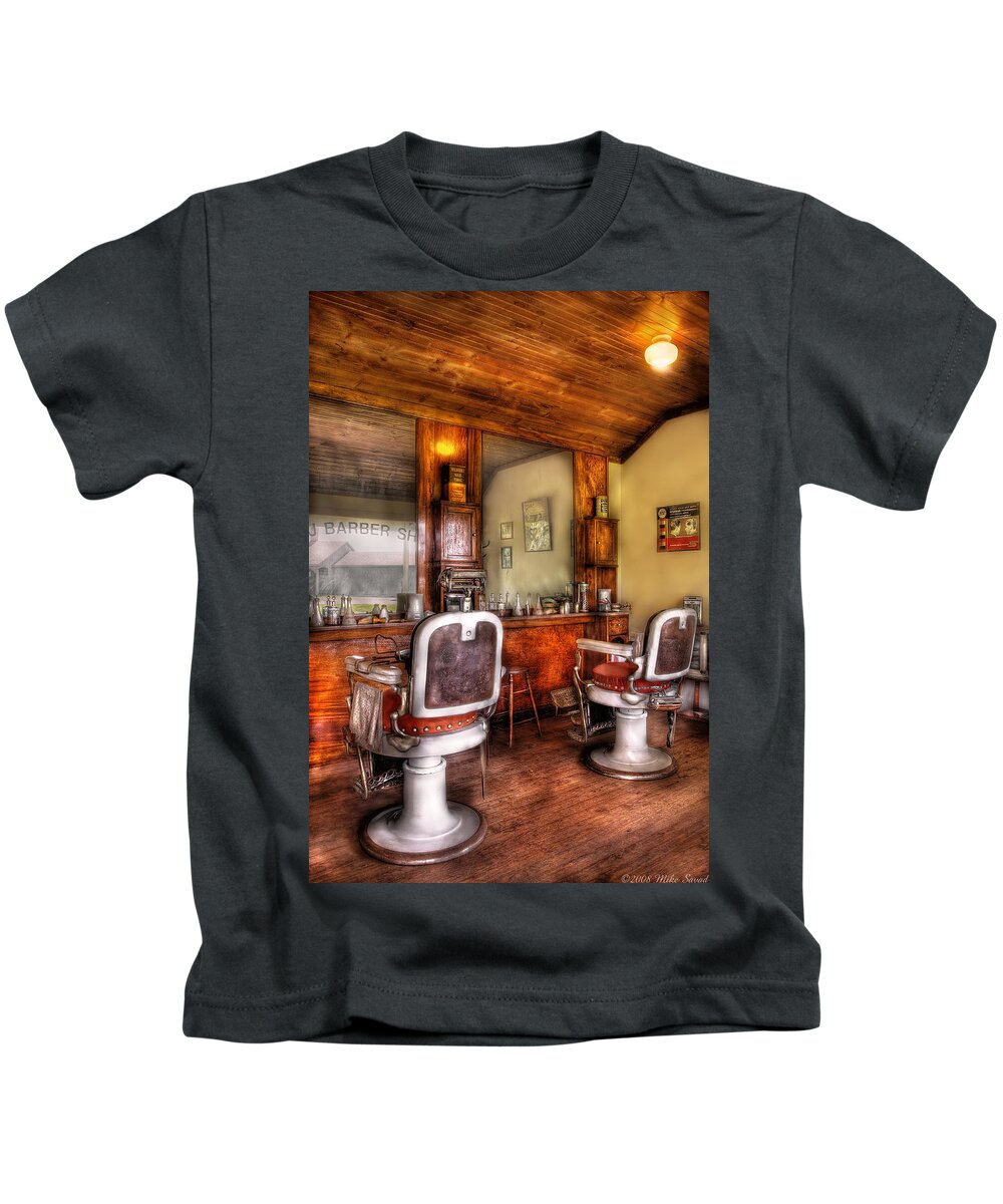 Barber Kids T-Shirt featuring the photograph Barber - The Barber Shop II by Mike Savad