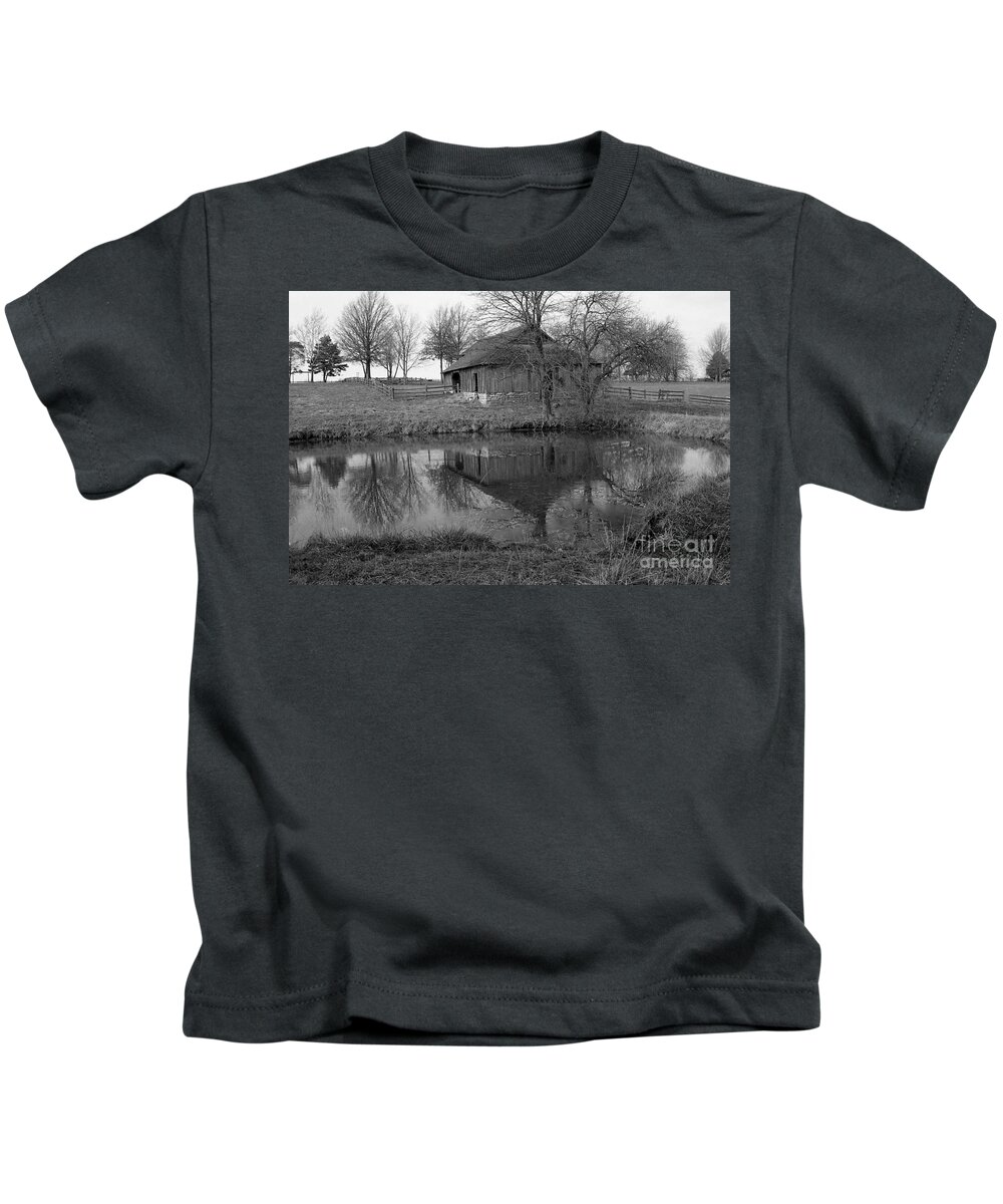 Black And White Kids T-Shirt featuring the photograph Barn Reflection by Crystal Nederman