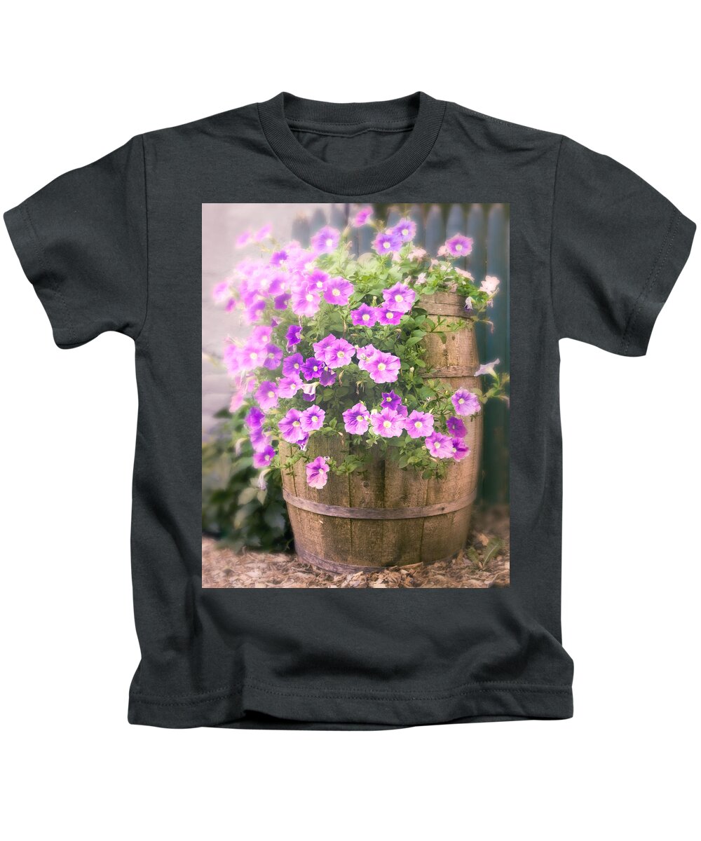 Flowers Kids T-Shirt featuring the photograph Barrel of Flowers - Floral Arrangements by Gary Heller