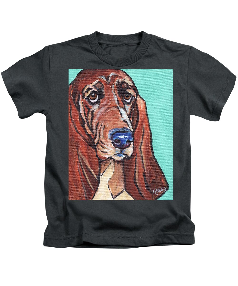 Basset Hound Kids T-Shirt featuring the painting Basset II by Greg and Linda Halom