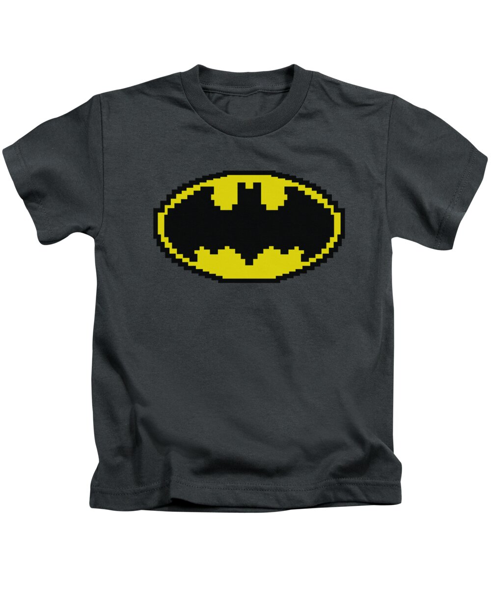 Batman Kids T-Shirt featuring the digital art Batman - Pixel Symbol by Brand A