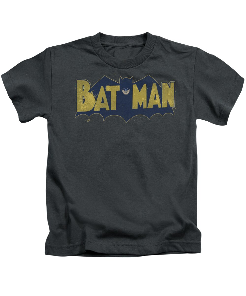 Batman Kids T-Shirt featuring the digital art Batman - Vintage Logo Splatter by Brand A