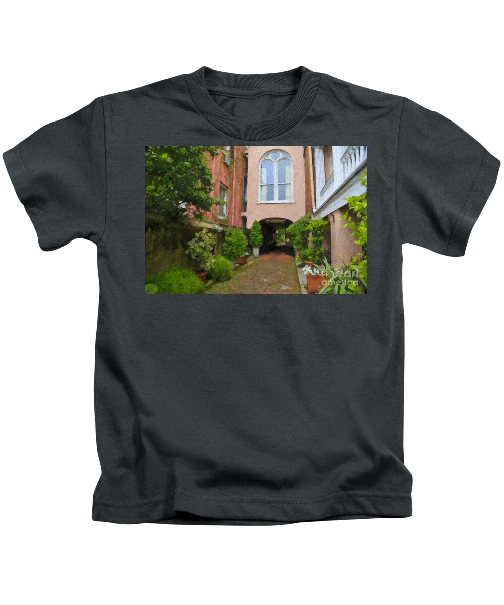 Battery Carriage House Inn Kids T-Shirt featuring the digital art Battery Carriage House Inn Alley by Jill Lang