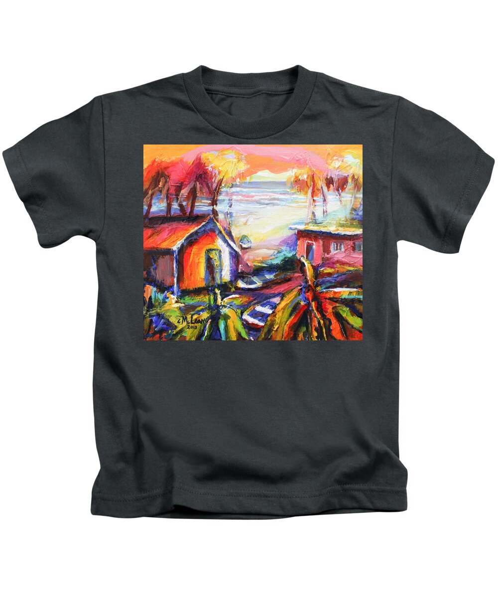 Abstract Kids T-Shirt featuring the painting Beach House I by Cynthia McLean