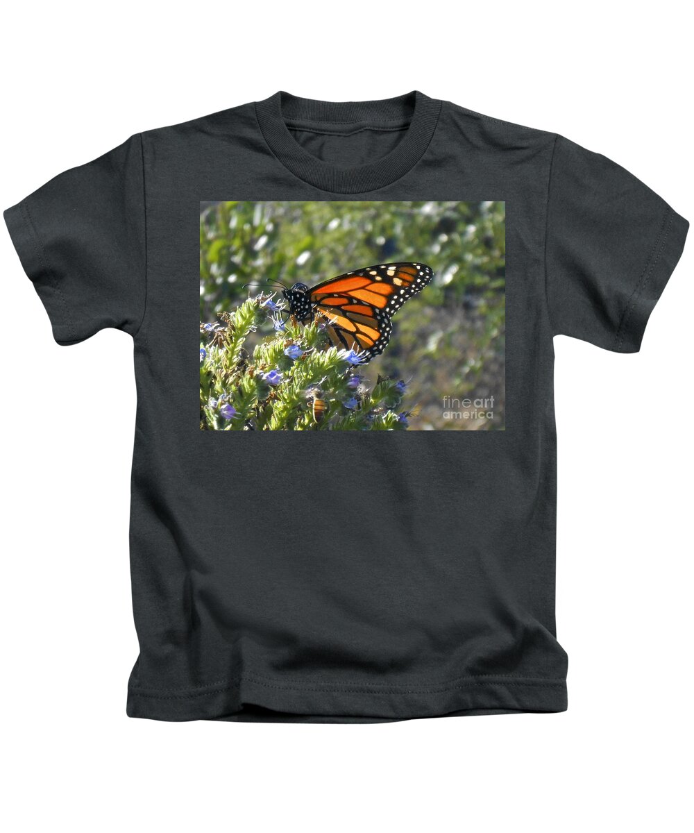 Feeding Kids T-Shirt featuring the photograph Bee and Monarch by Bridgette Gomes