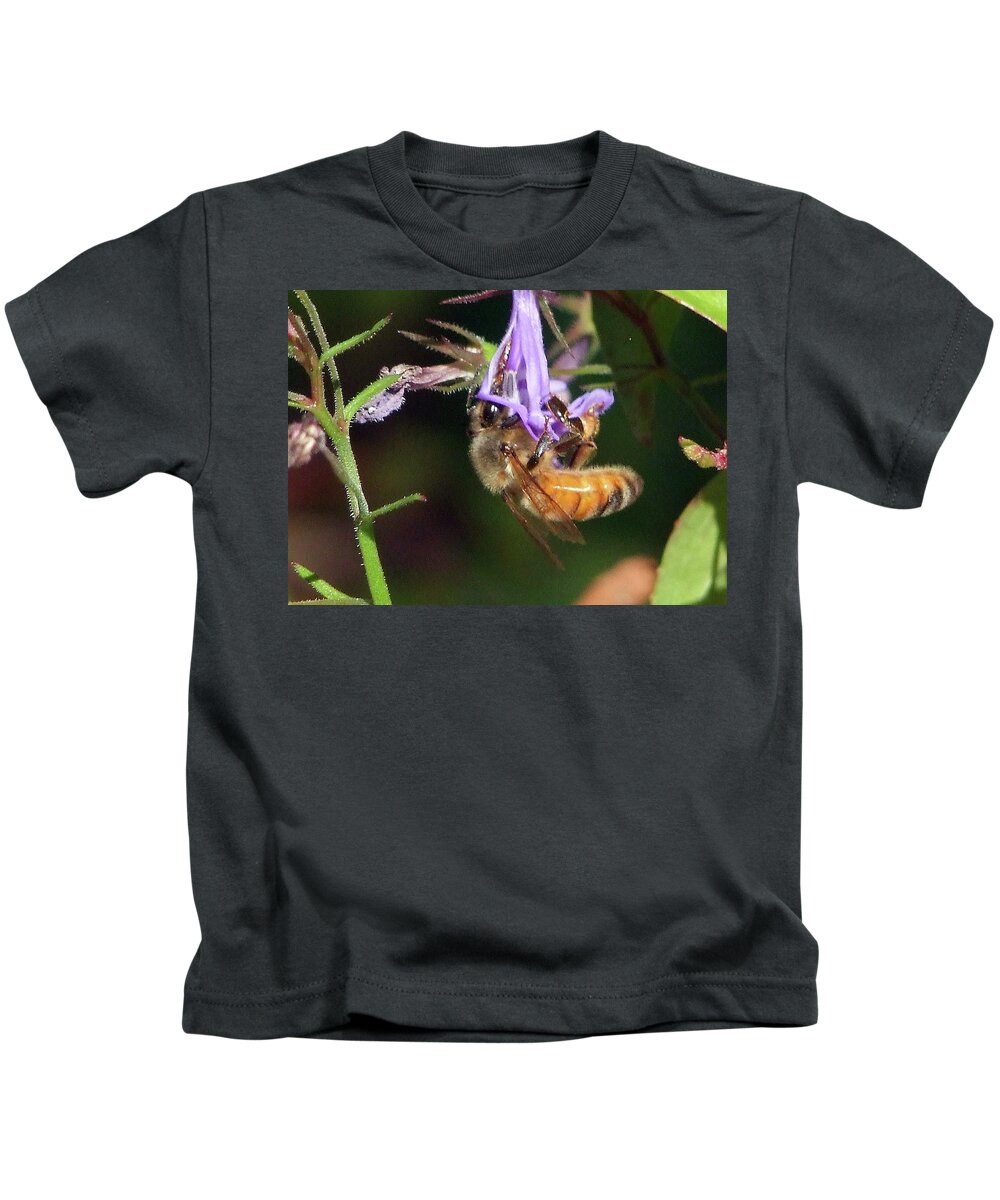 Insect Kids T-Shirt featuring the photograph Bee with flower by Ron Roberts