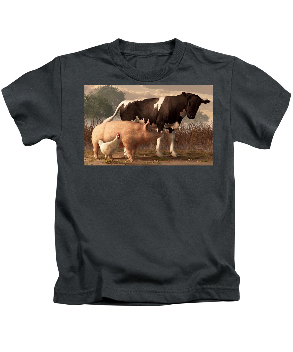 Cow Kids T-Shirt featuring the digital art Beef Pork and Poultry by Daniel Eskridge