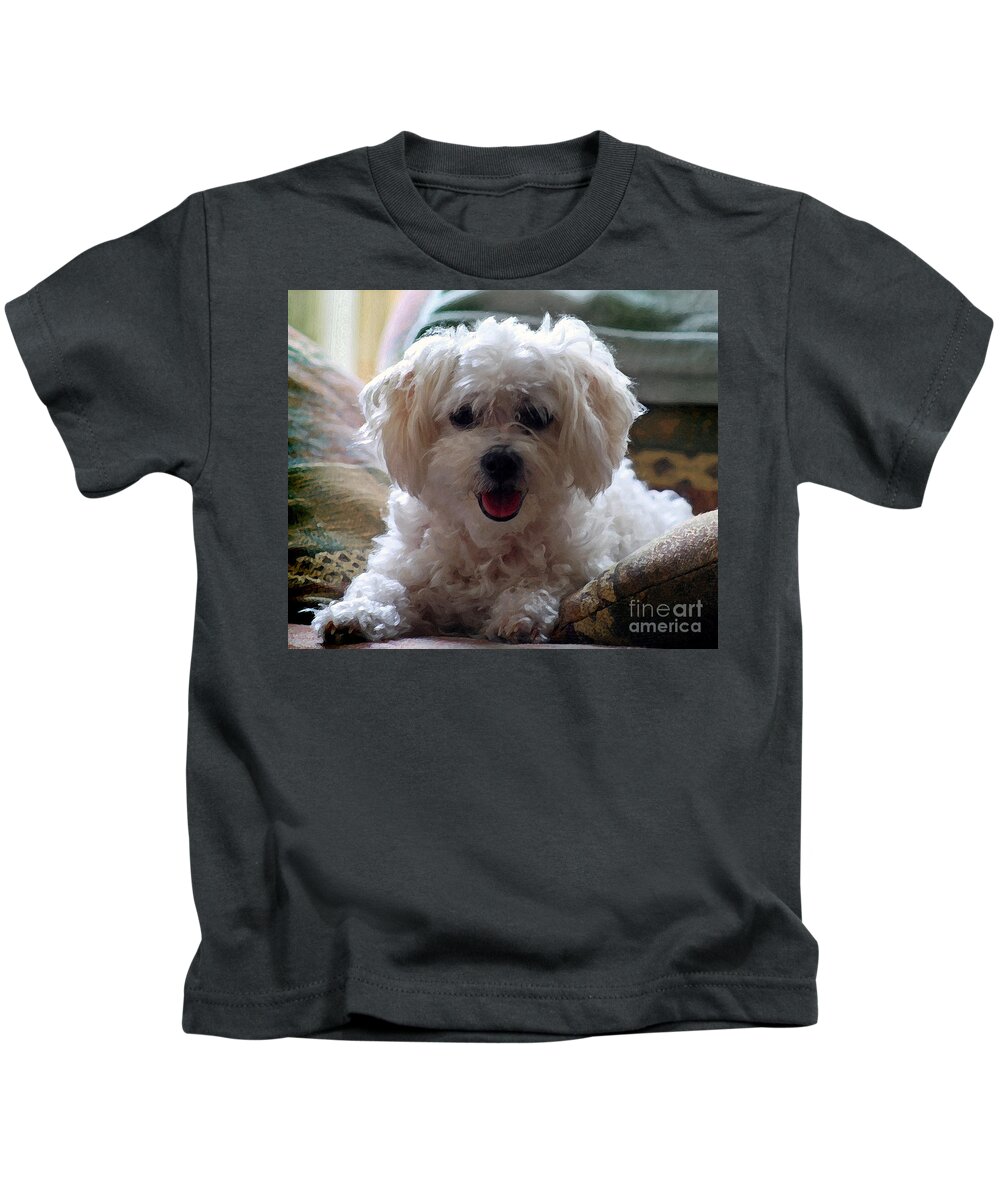 Bichon Frise Kids T-Shirt featuring the photograph Bichon Frise Dog Portrait by Karen Adams