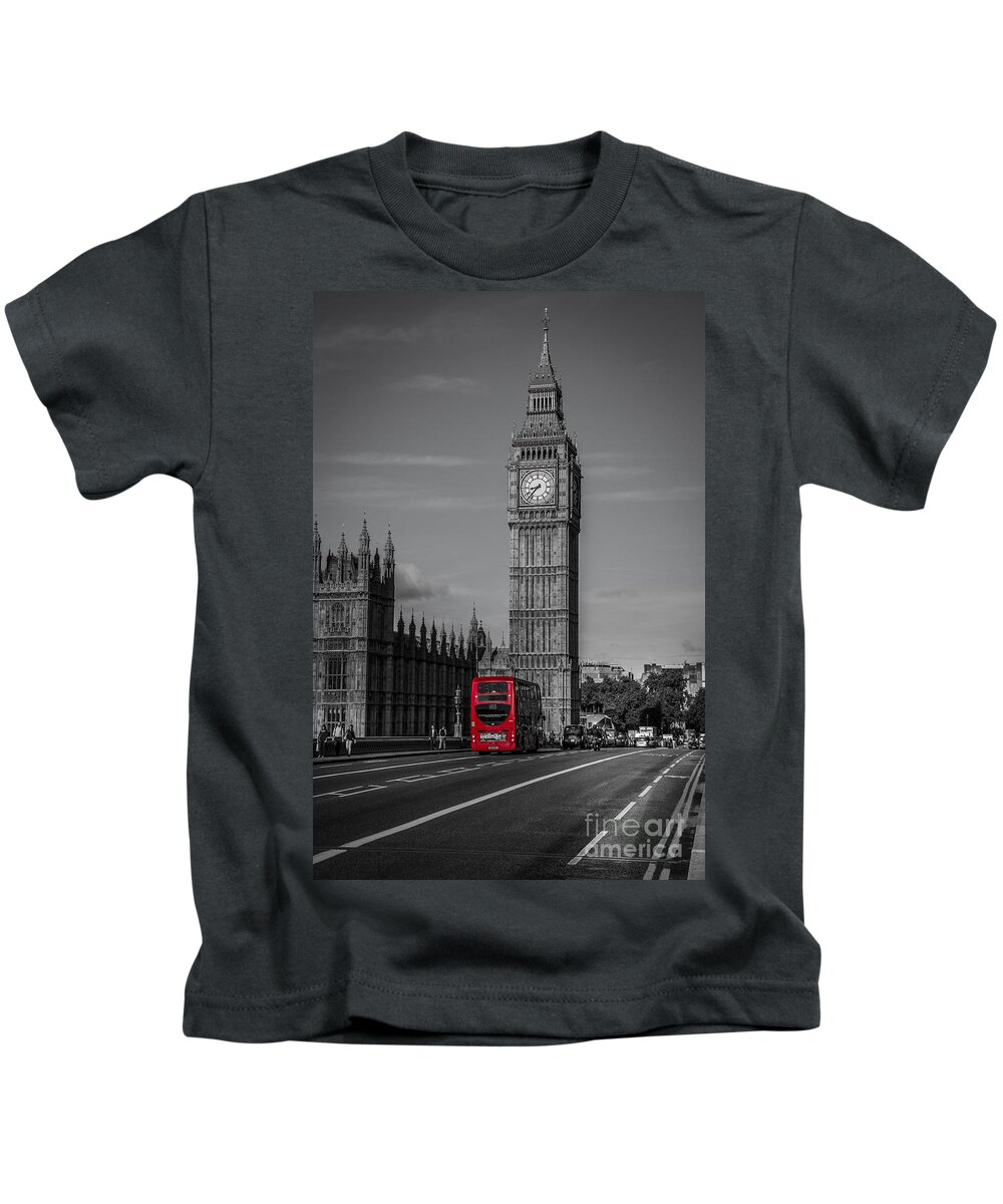 Elizabeth Tower Kids T-Shirt featuring the photograph Big Ben and London Bus by Chris Thaxter