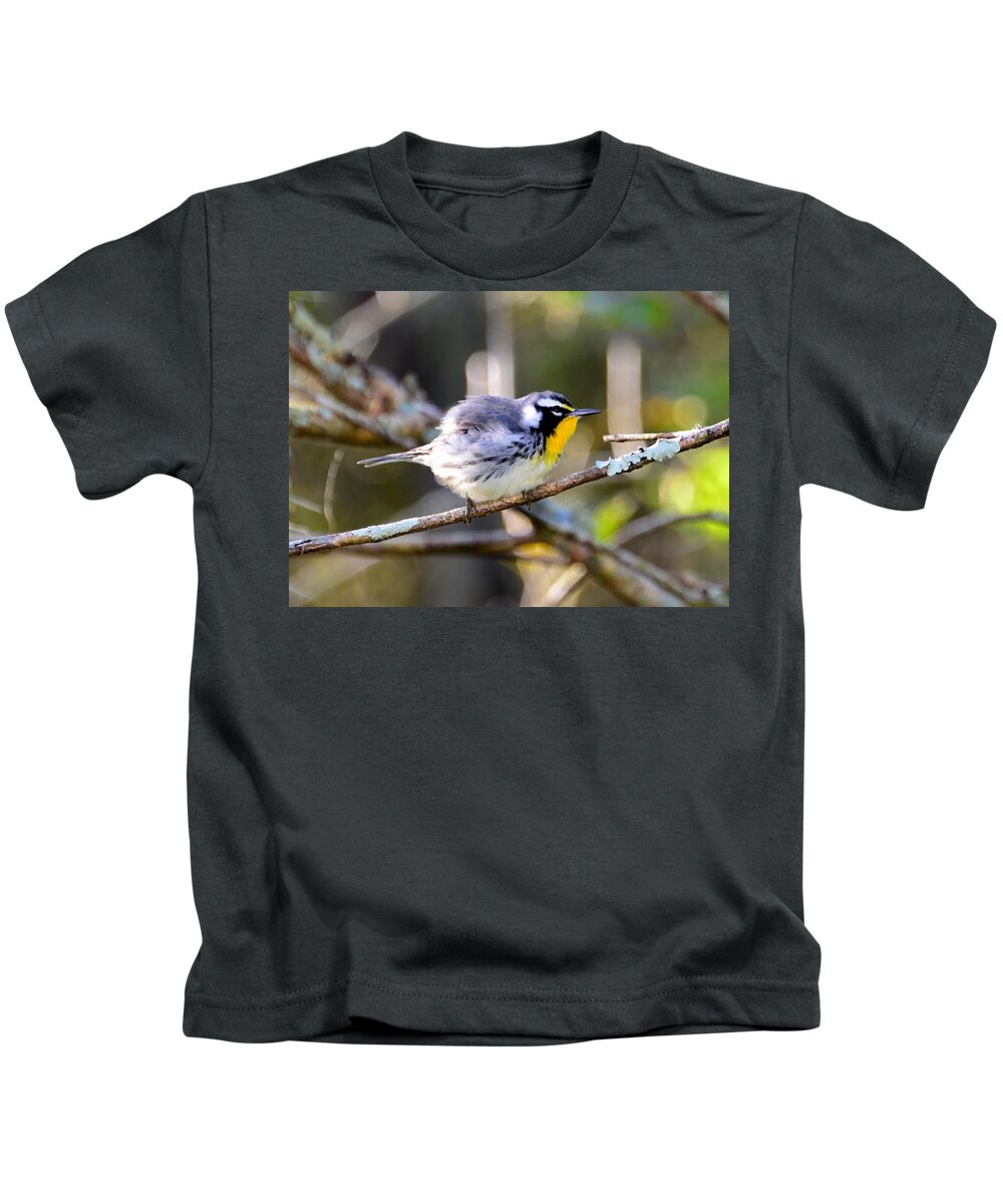 Bird Kids T-Shirt featuring the photograph Yellow throated warbler work B by David Lee Thompson