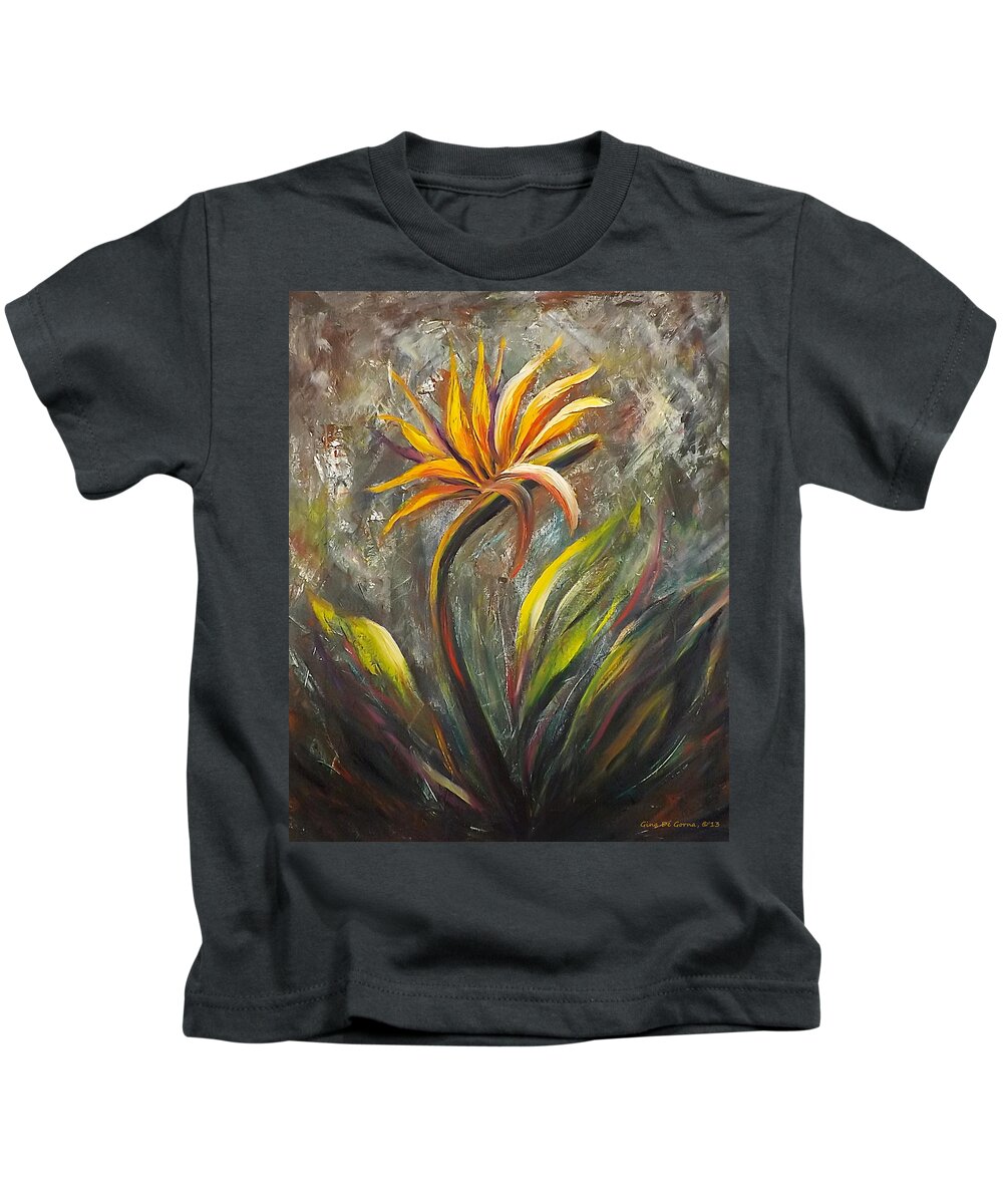 Florals Kids T-Shirt featuring the painting Bird of Paradise 63 by Gina De Gorna