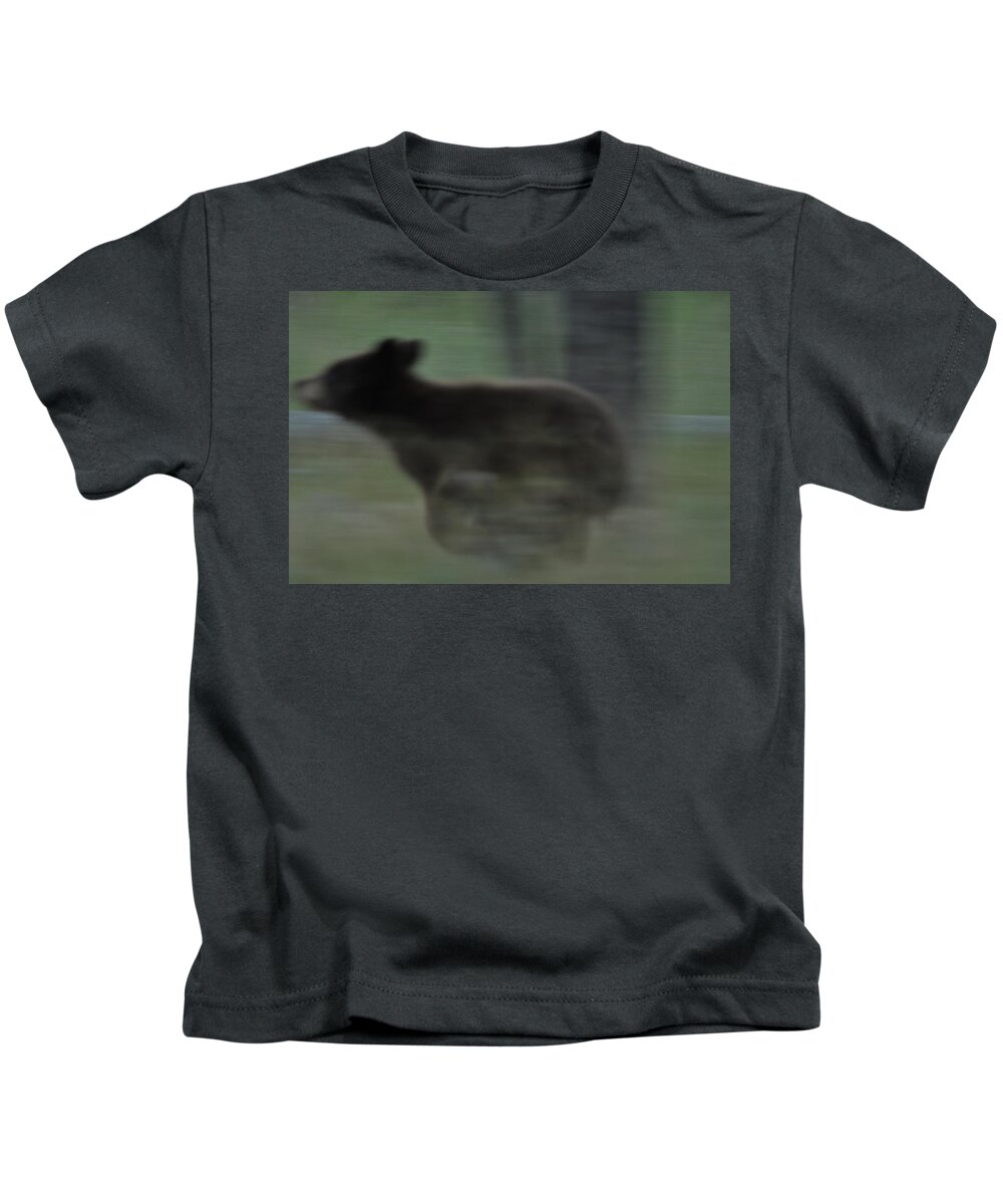 Black Bear Kids T-Shirt featuring the photograph Black Bear Cub Running by Frank Madia