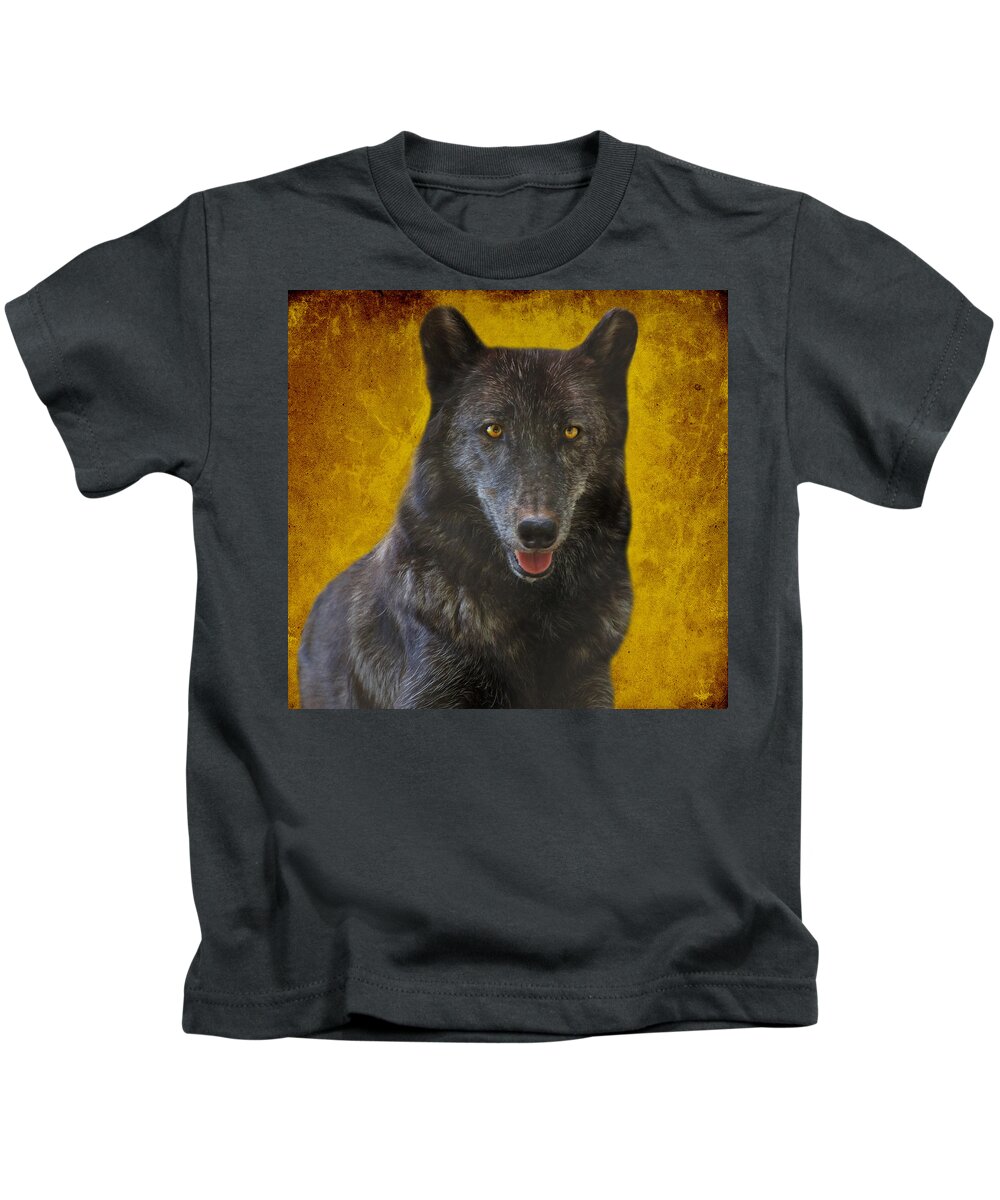 Black Wolf Kids T-Shirt featuring the photograph Black Wolf by Sandy Keeton