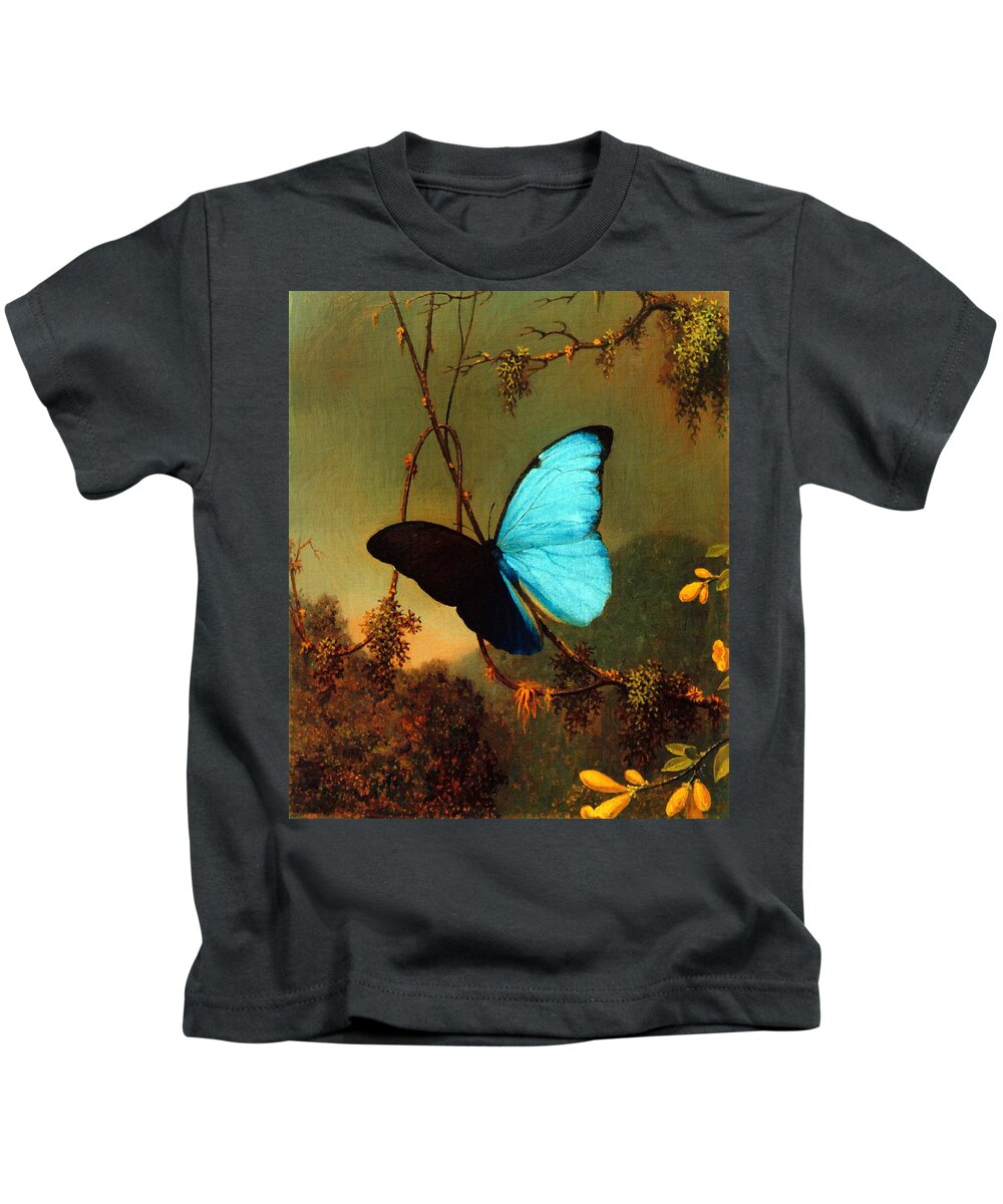 Martin Johnson Heade Kids T-Shirt featuring the painting Blue Morpho Butterfly by Martin Johnson Heade