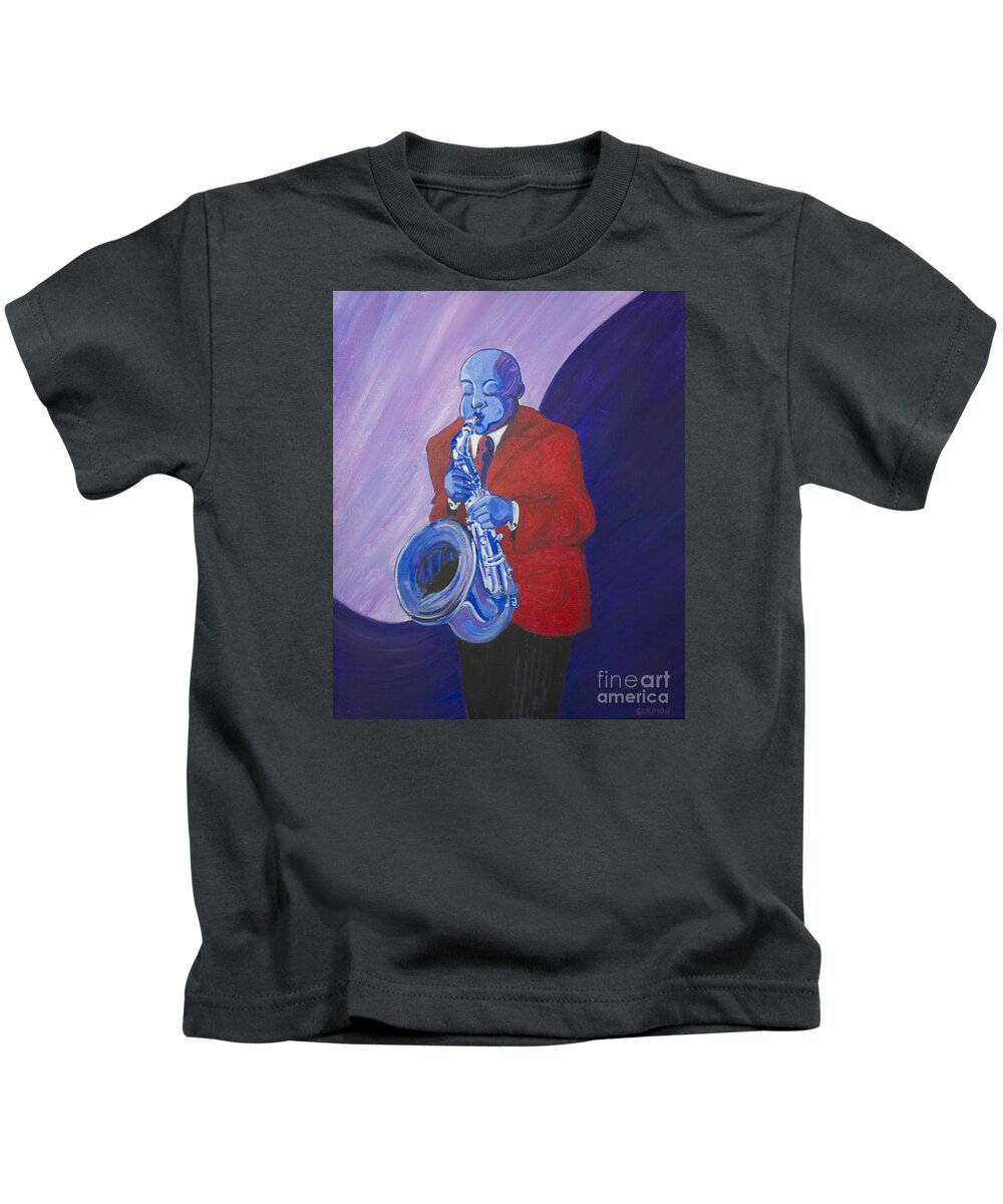 Dwayne Glapion Kids T-Shirt featuring the painting Blue Note by Dwayne Glapion