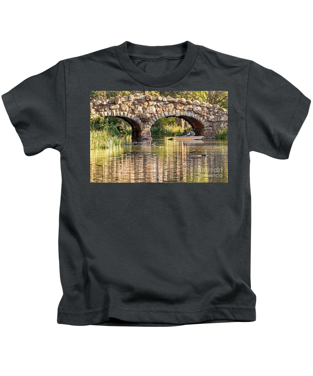 American Coot Kids T-Shirt featuring the photograph Boaters under the Bridge by Kate Brown