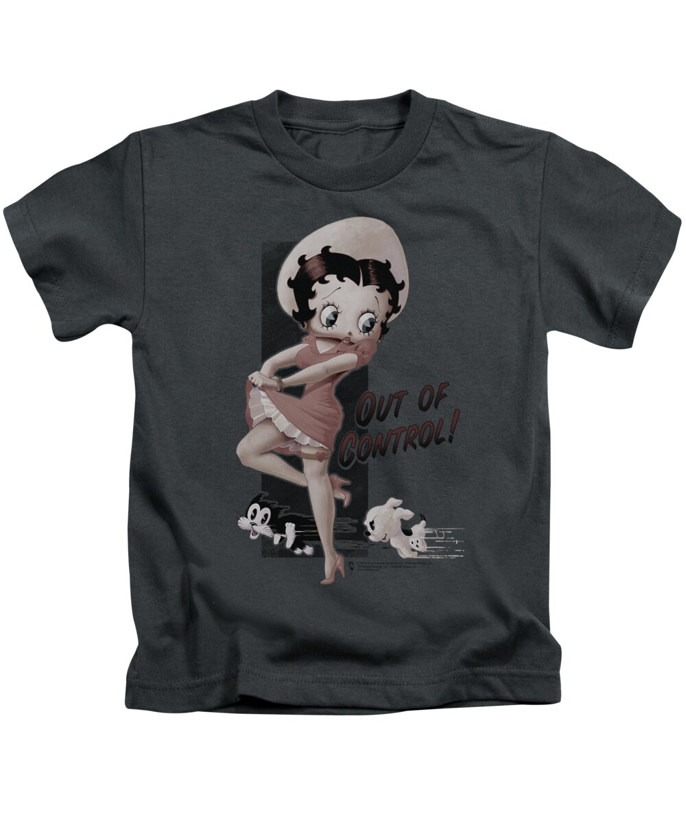 Betty Boop Kids T-Shirt featuring the digital art Boop - Out Of Control by Brand A