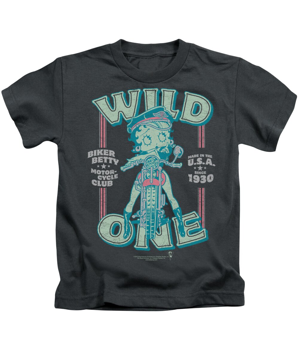 Betty Boop Kids T-Shirt featuring the digital art Boop - Wild One by Brand A