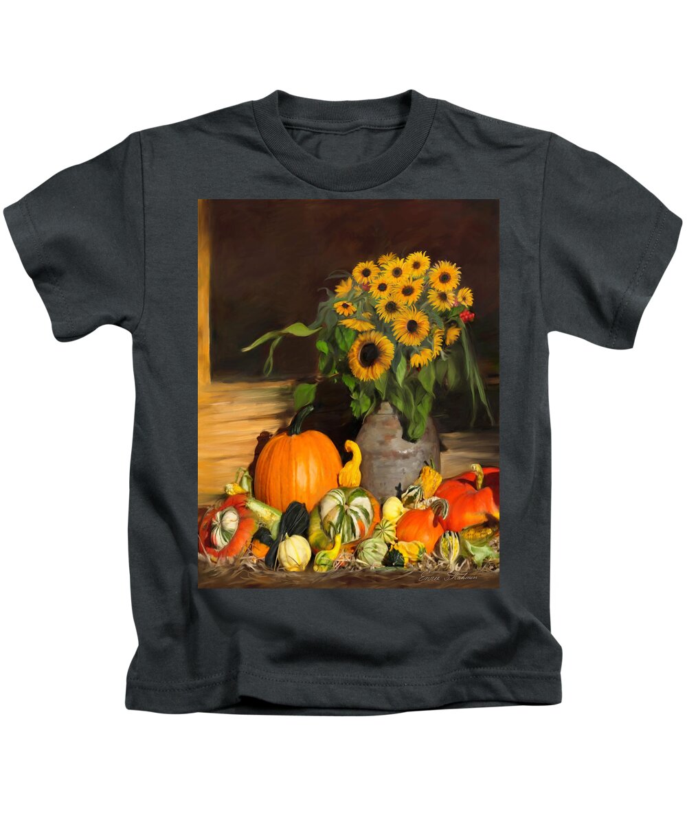 Floral Kids T-Shirt featuring the painting Bountiful Harvest - Floral Painting by Portraits By NC