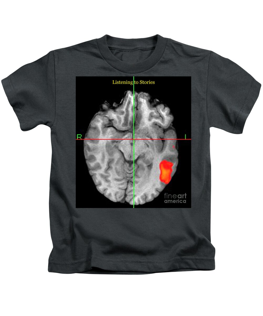 Fmri Kids T-Shirt featuring the photograph Brain Activity During Language Task, 1 by Living Art Enterprises