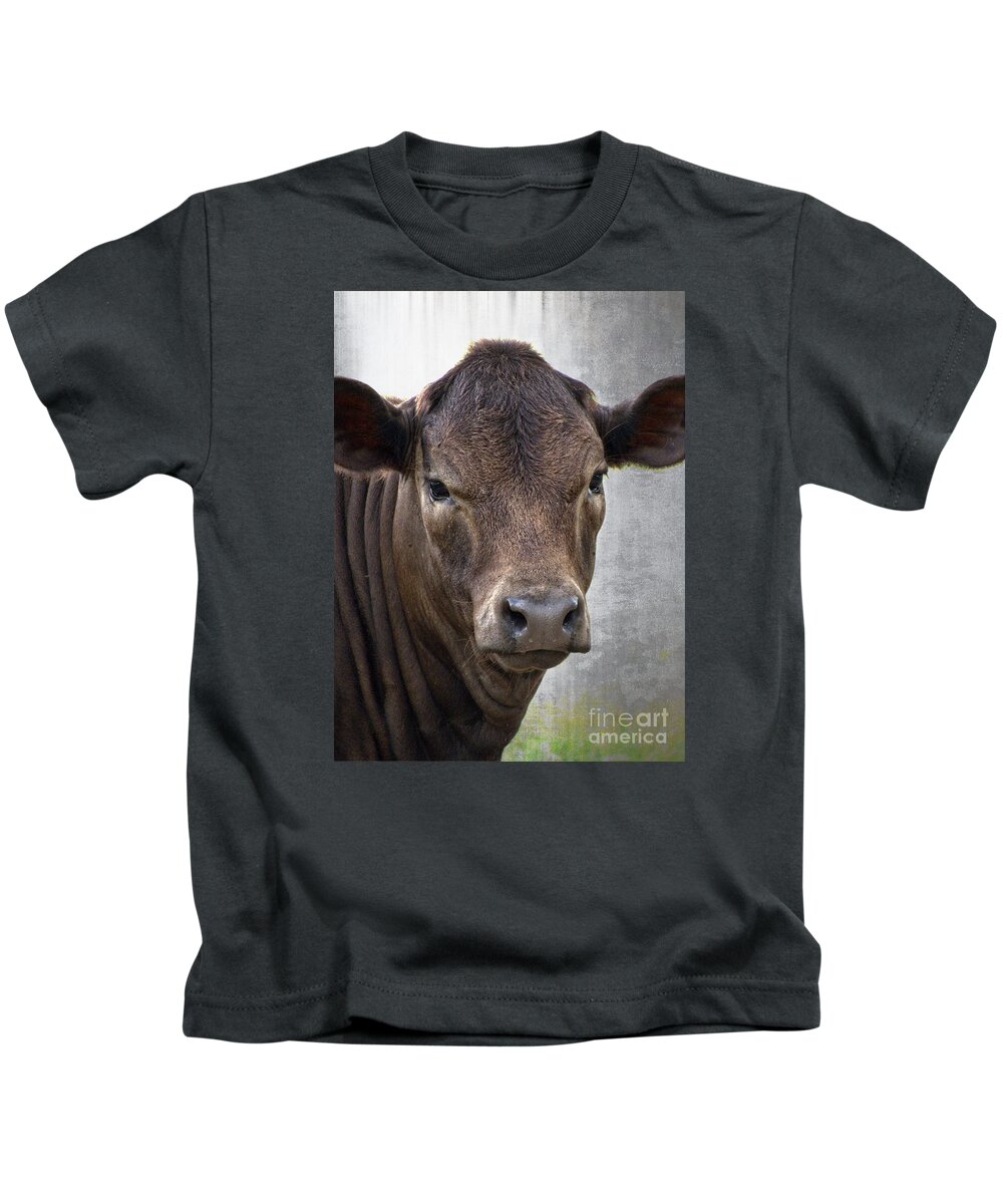 Cow Kids T-Shirt featuring the photograph Brown Eyed Boy - Calf Portrait by Ella Kaye Dickey