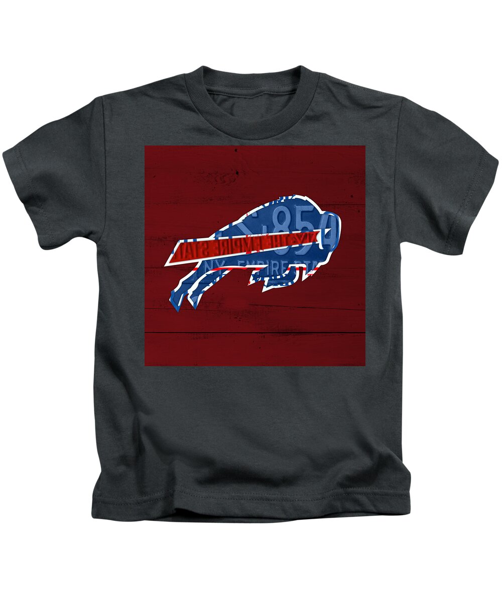 Buffalo Bills Football Team Retro Logo New York License Plate Art Kids T- Shirt by Design Turnpike - Pixels