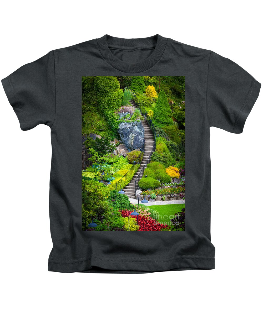 America Kids T-Shirt featuring the photograph Butchart Gardens Stairs by Inge Johnsson
