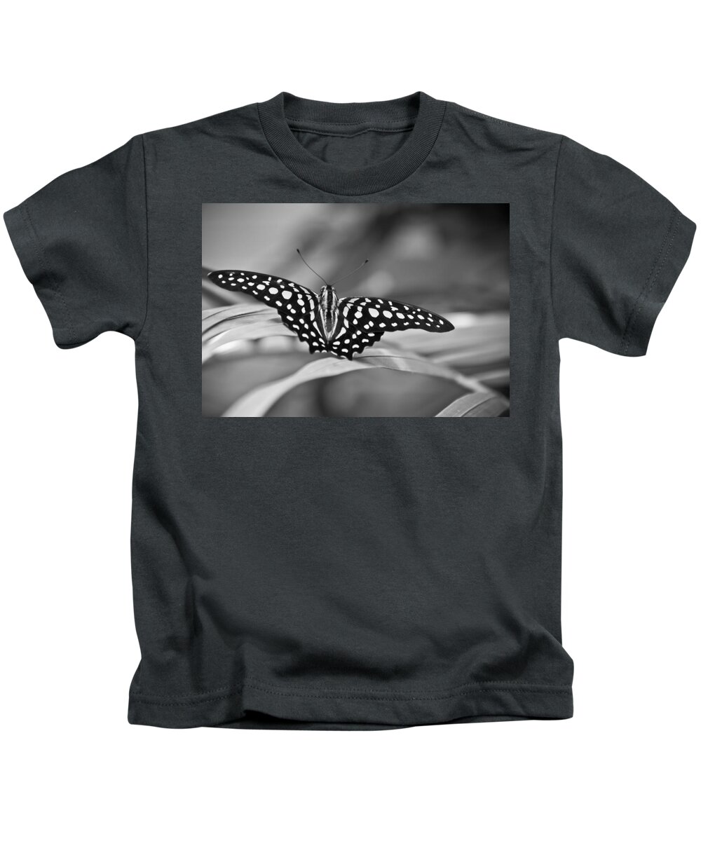 Butterfly Black & White Kids T-Shirt featuring the photograph Butterfly Resting by Ron White