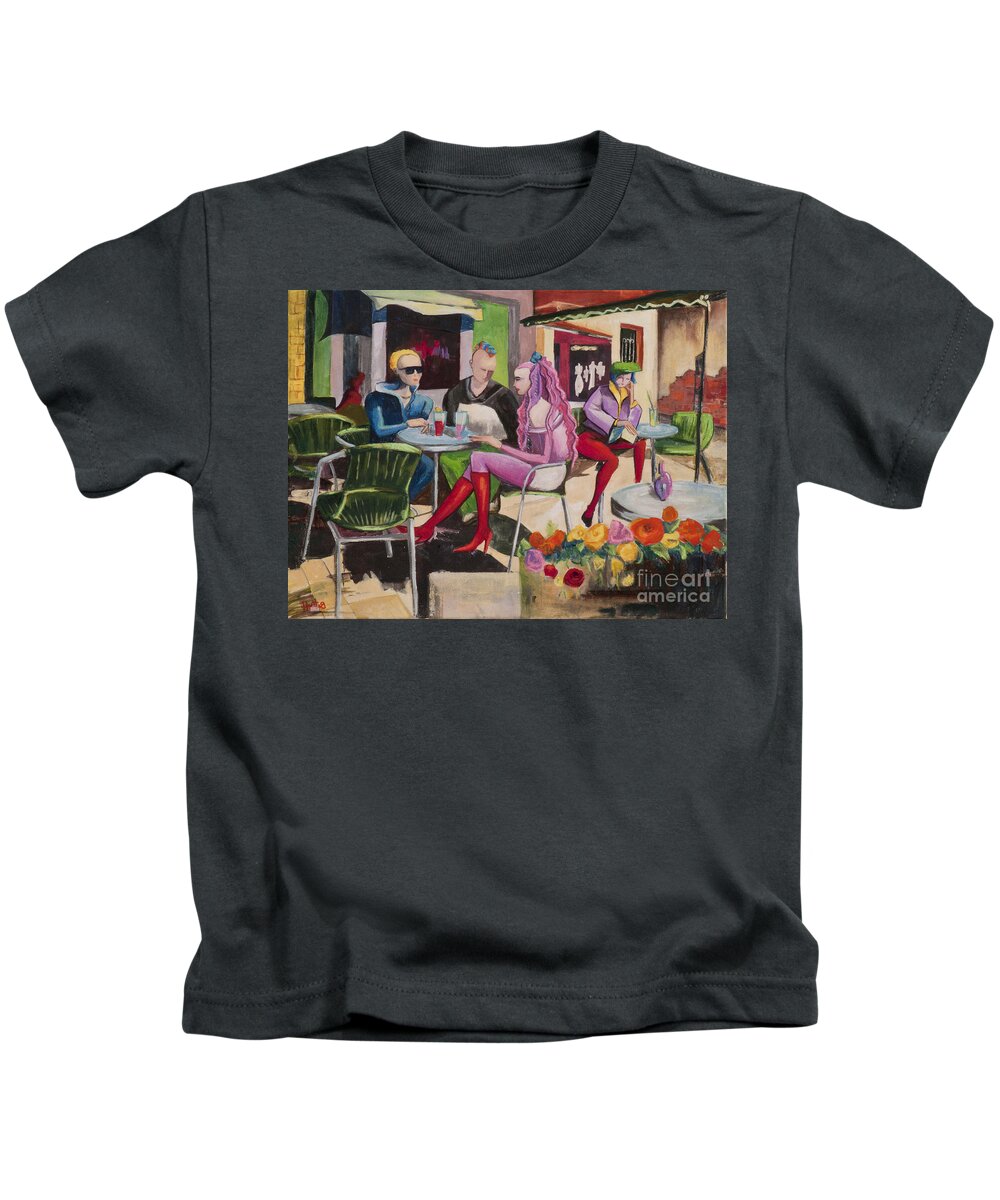 Fauvism Kids T-Shirt featuring the painting Cafe Marseille by Elisabeta Hermann