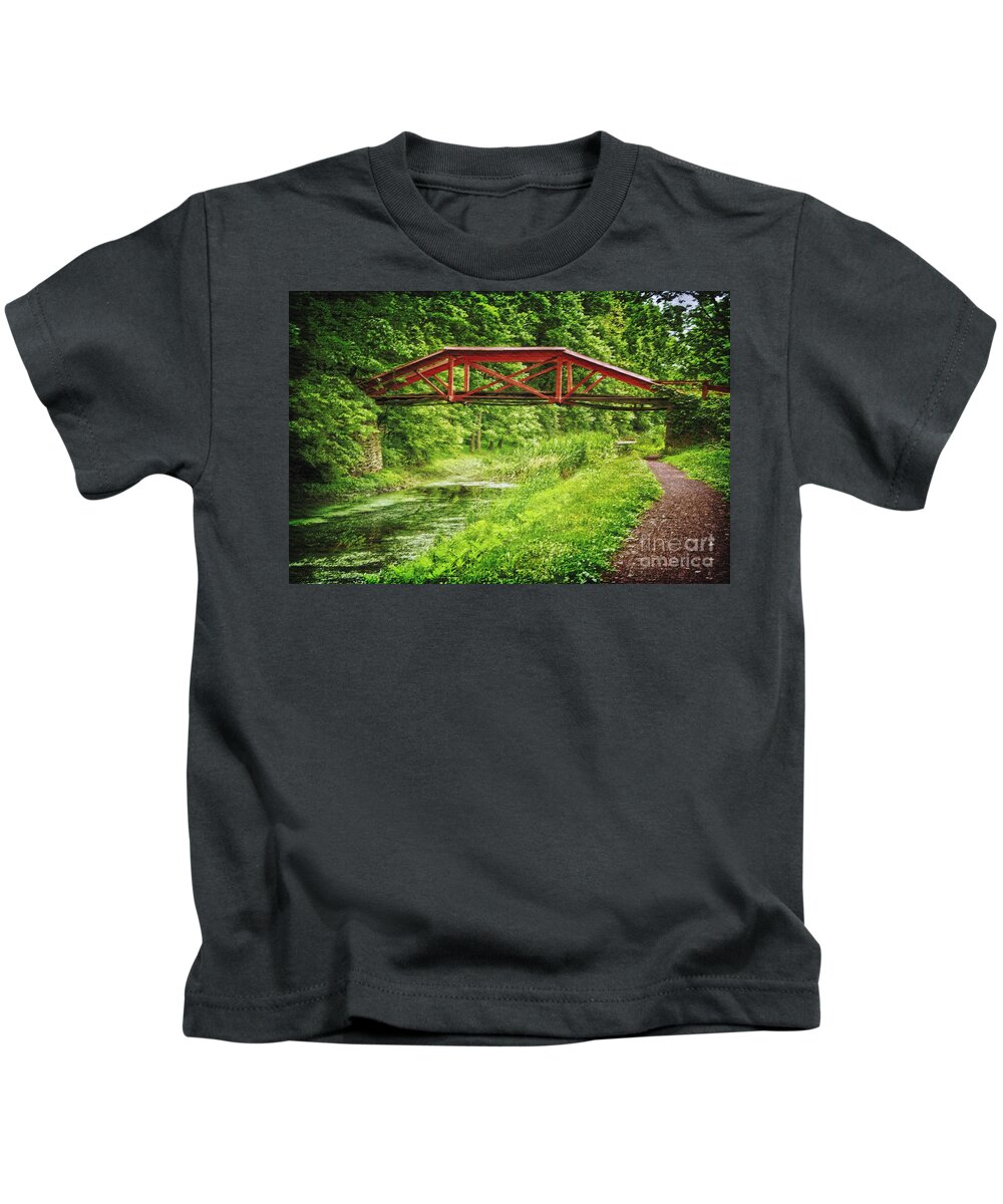 Delaware Canal Kids T-Shirt featuring the photograph Canal Bridge by Debra Fedchin