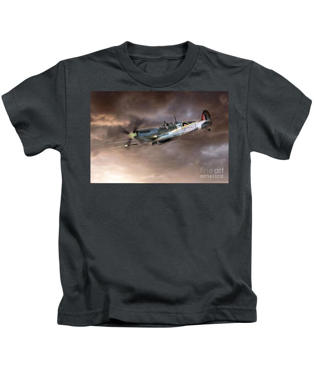 Supermarine Spitfire Kids T-Shirt featuring the digital art Cannons Blazing by Airpower Art