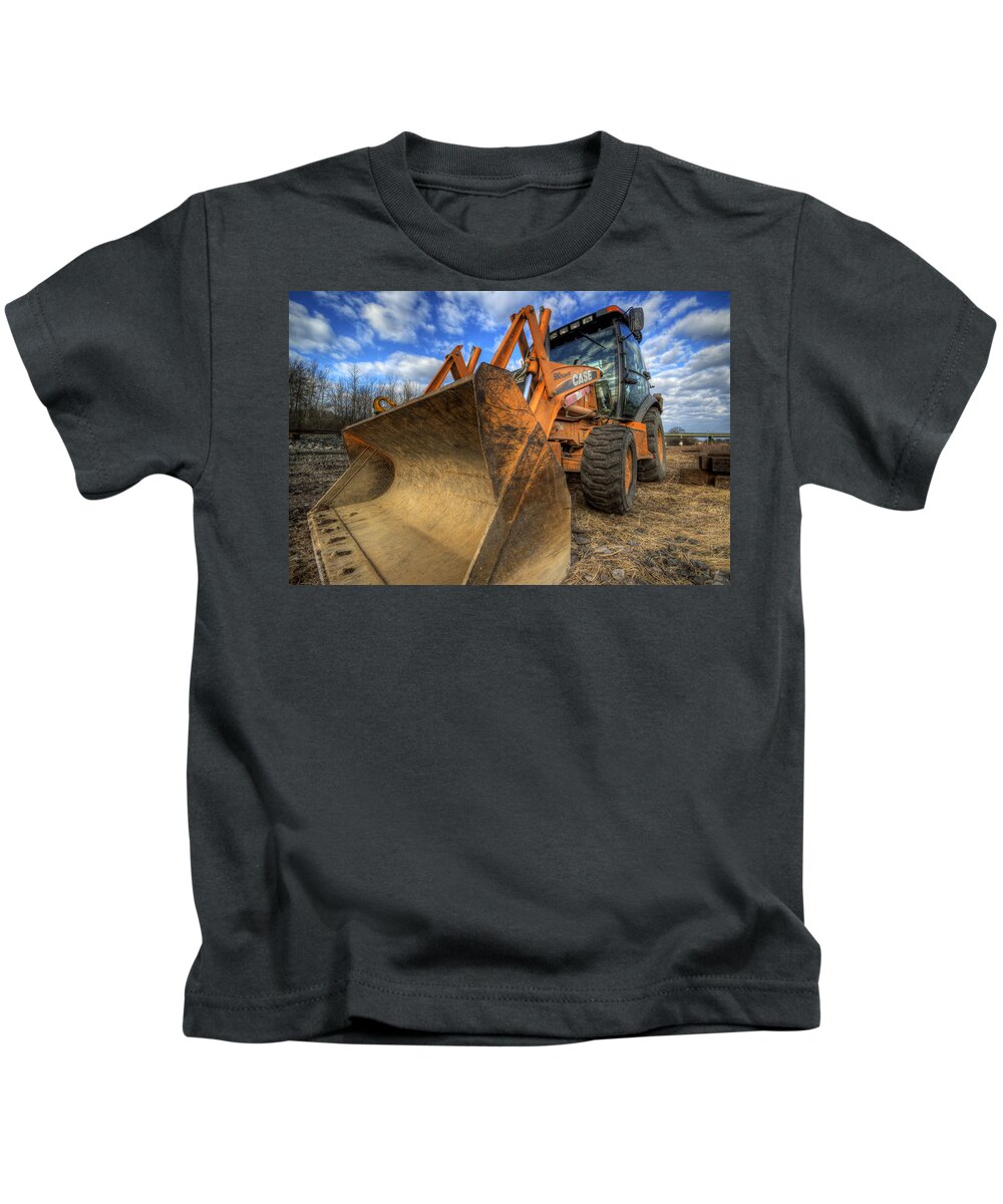 Case Kids T-Shirt featuring the photograph CASE Backhoe by David Dufresne