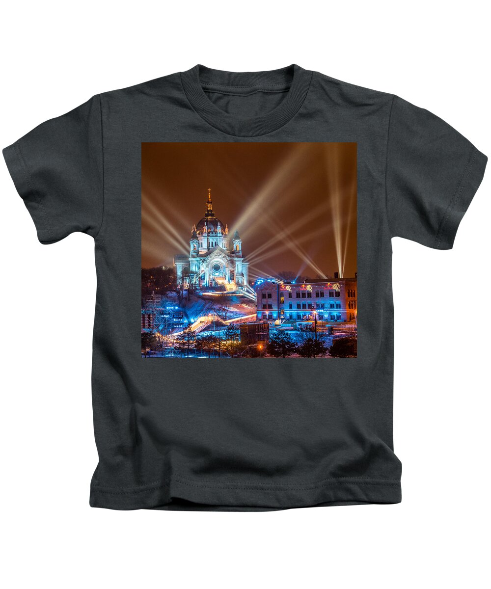 Long Exposure Kids T-Shirt featuring the photograph Cathedral Of St Paul Ready for Red bull crashed Ice by Paul Freidlund