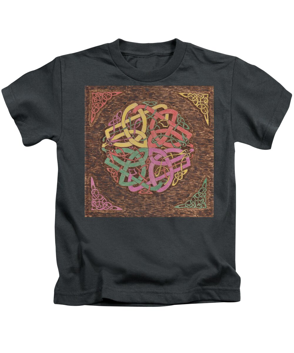 Colored Pencil Kids T-Shirt featuring the pyrography Celtic Knot 3 by David Yocum