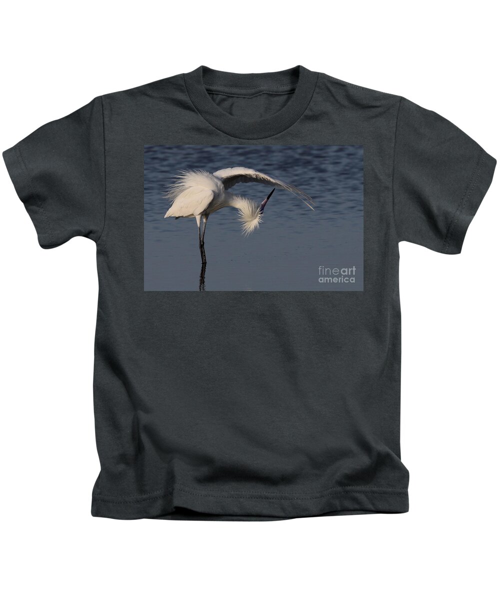 Reddish Egret Kids T-Shirt featuring the photograph Checking for Leaks - Reddish Egret - White Form by Meg Rousher