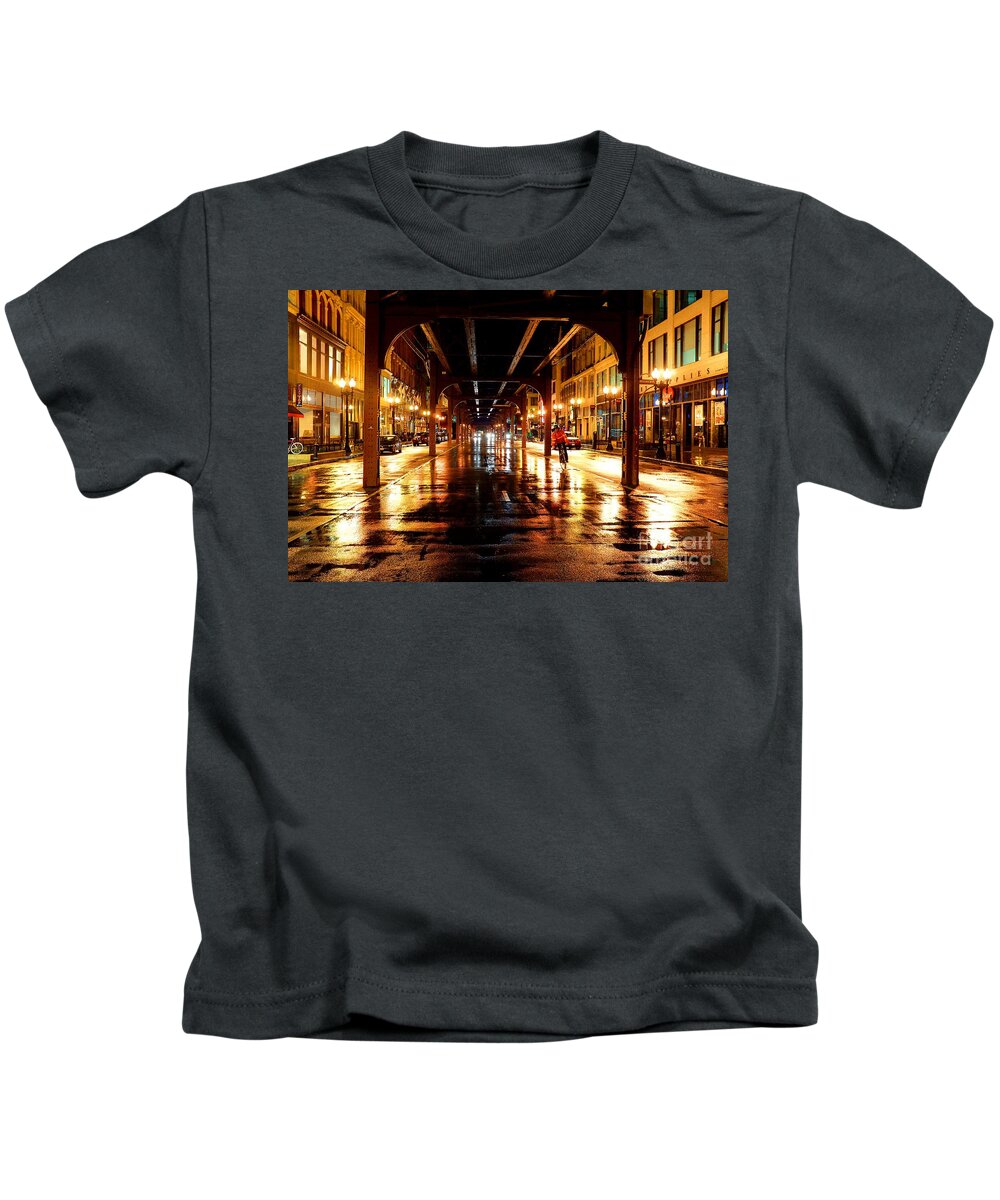 Night Kids T-Shirt featuring the photograph Chicago Night Cyclist by Jonas Luis